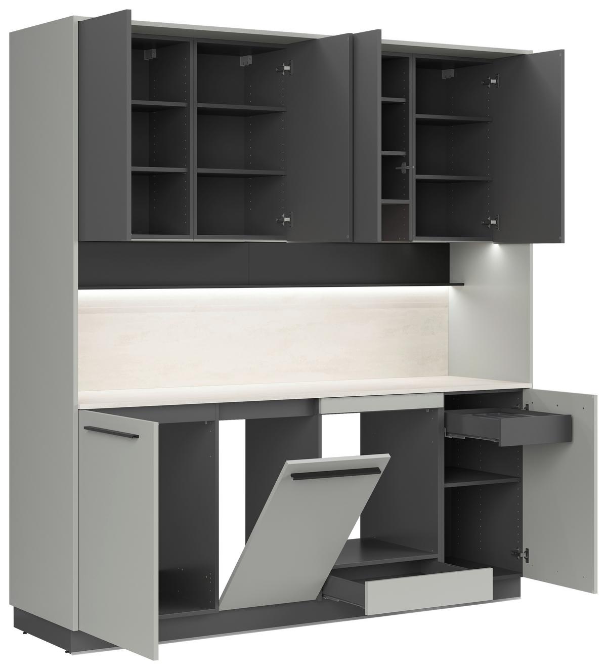 Kuchynská linka, š.210 cm vrát.pasparty a dekor.obkladu - čierna/sivá, Basics, kompozitné drevo/plast (210cm) - Visiona