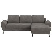 Ecksofa mit Bettfunktion Terra Chenille grau, B: 255cm - Schwarz/Grau, Trend, Textil (255/154cm) - MID.YOU