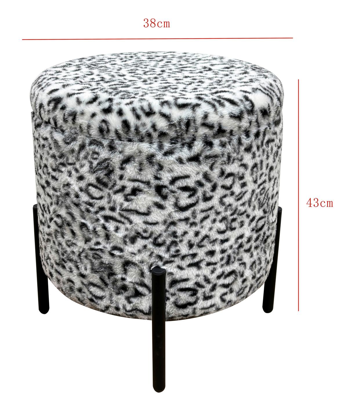 Leopardia taburetka LEO, biela/čierna umelá kožušina - čierna/biela, Lifestyle, kov/kompozitné drevo (38/38/43cm) - Mömax