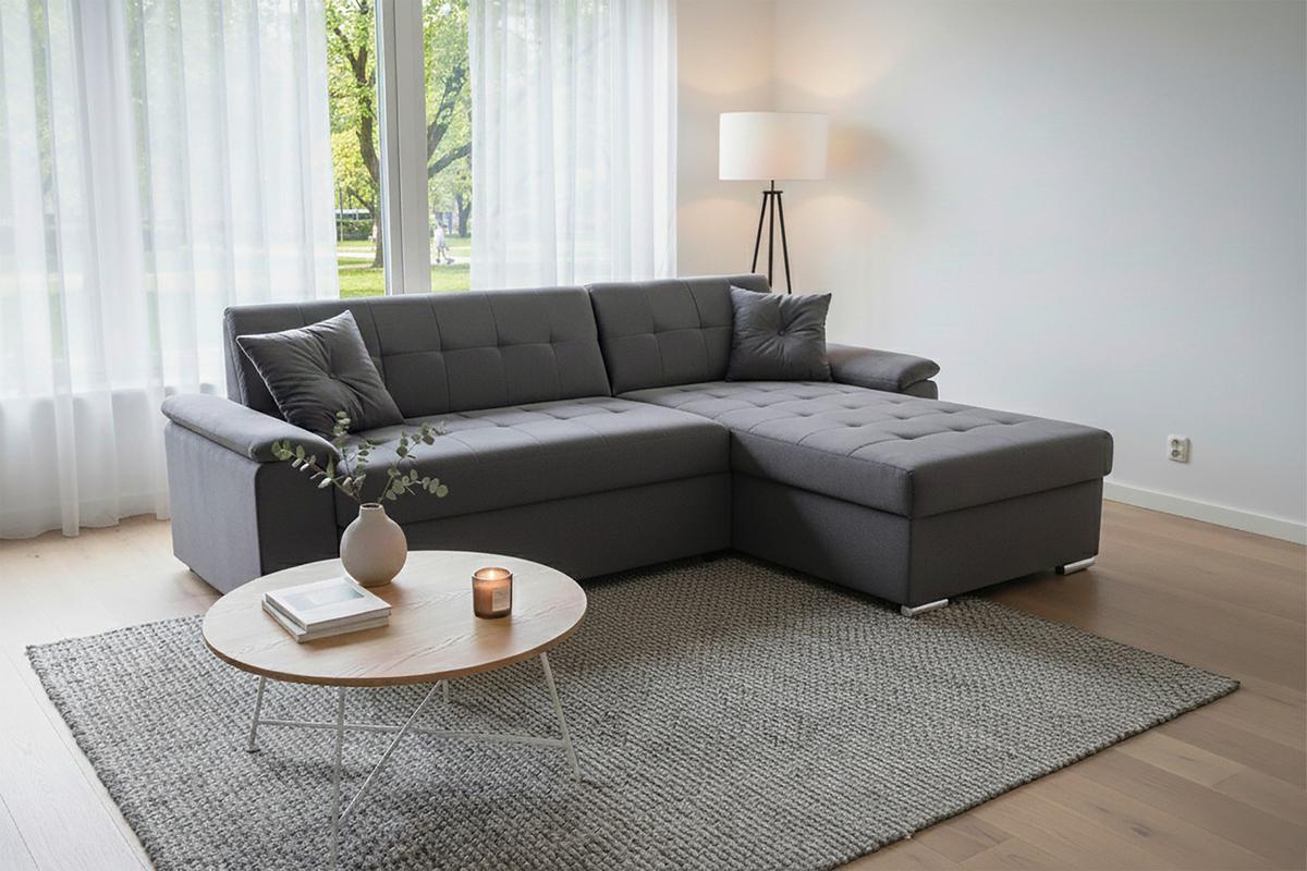 Ecksofa Bali Grau, 208x120cm - Grau, Trend, Textil (257/167cm) - Livetastic