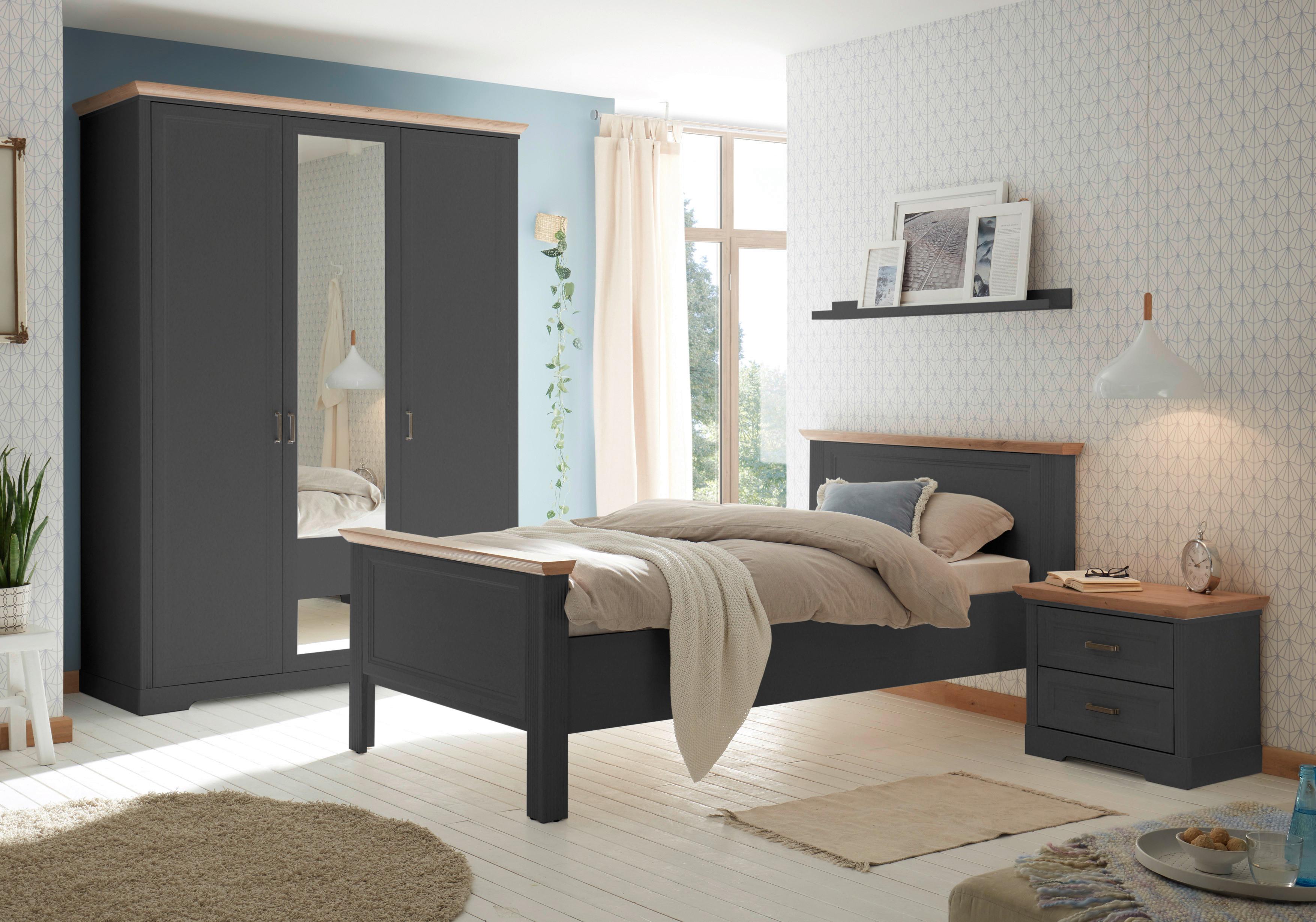Bett Landhaus-Stil 100x200 Jasmin II Graphitfarben/Eiche - Graphitfarben/Schwarz, LIFESTYLE, Holzwerkstoff (100/200cm)