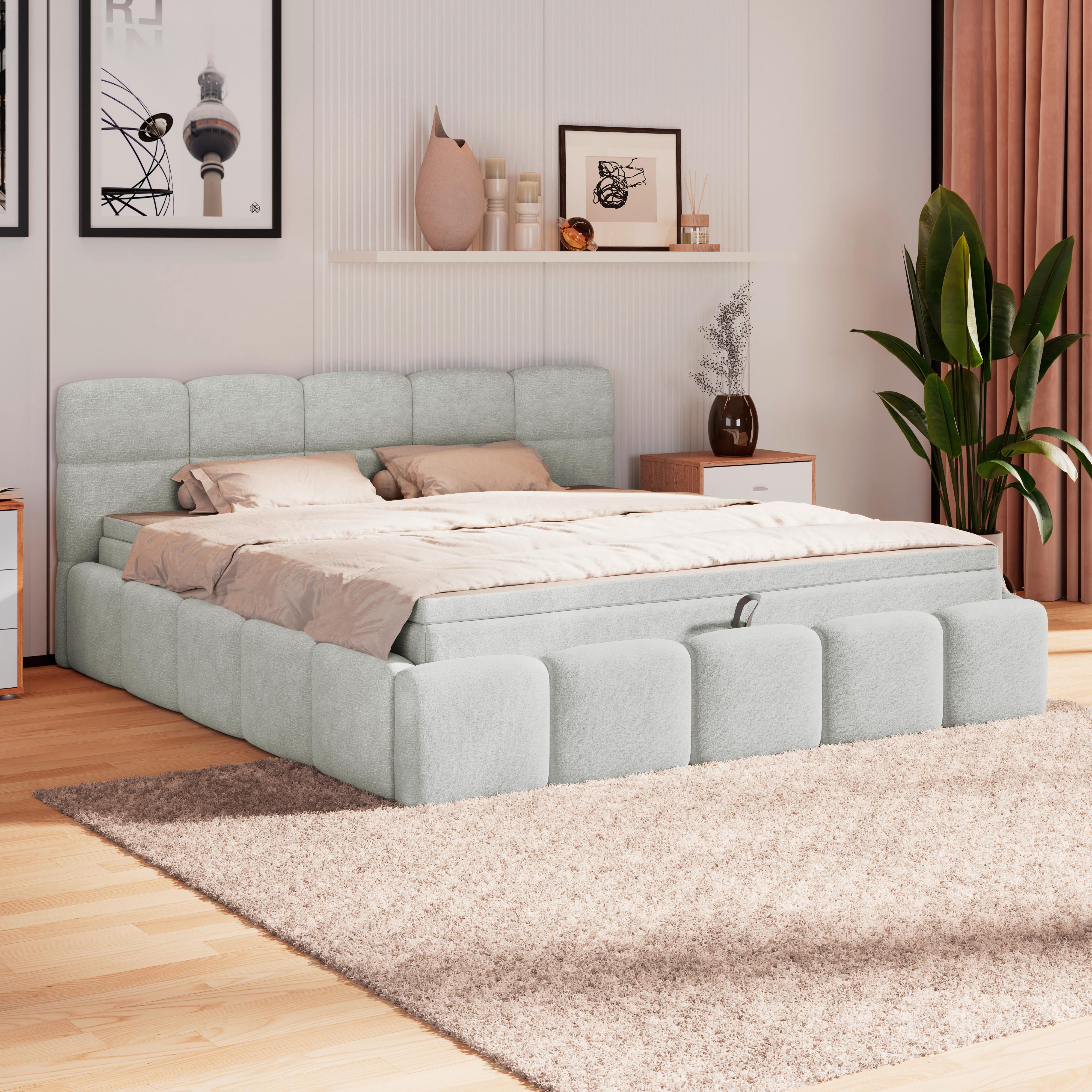 Polsterbett Noe Cremefarben 180x200 Cm - Creme/Schwarz, Trend, Textil/Metall (180/200cm)