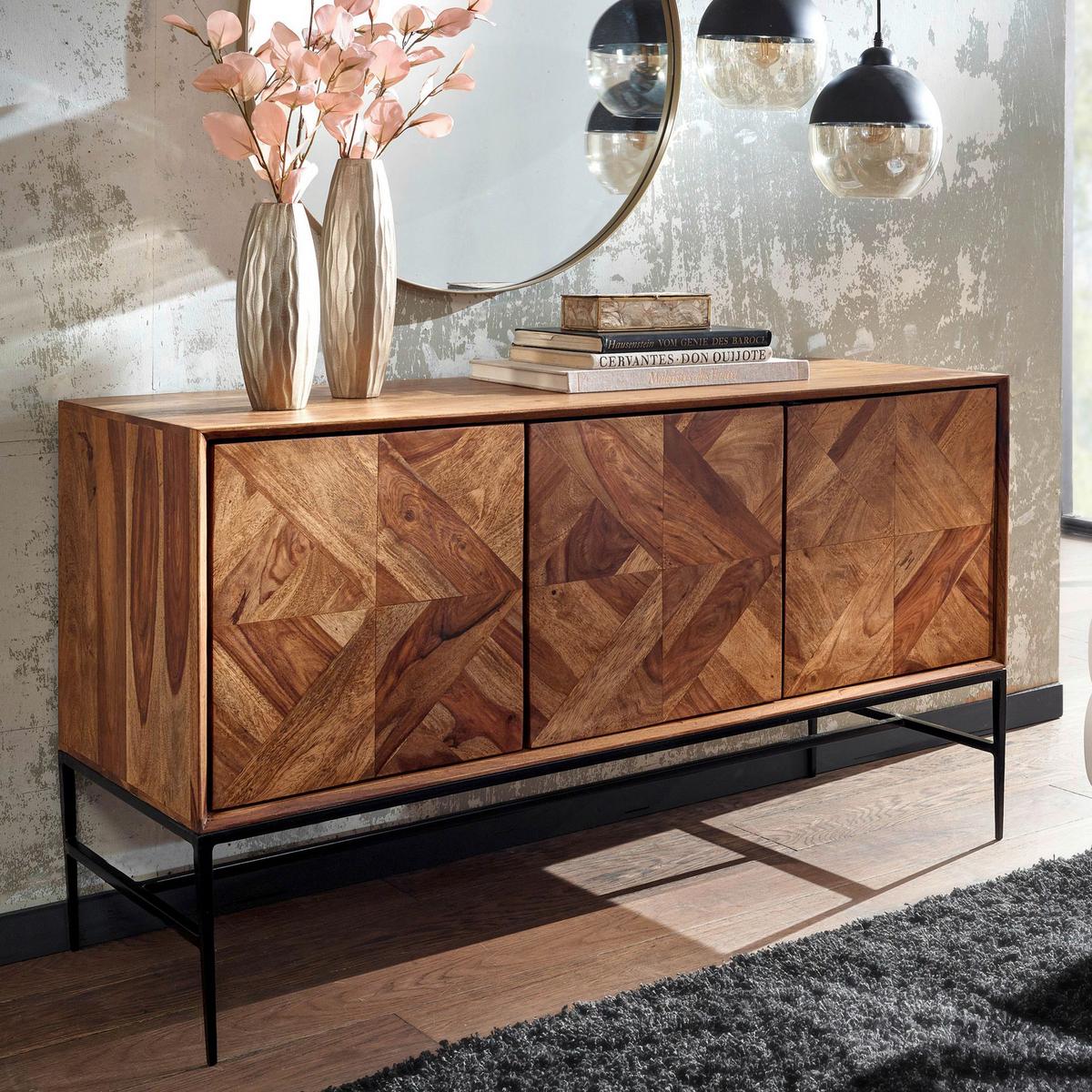 Sideboard Sheesham Sheeshamfarben B: 123 Cm - Sheeshamfarben/Schwarz, Design, Holz (123/70/45cm) - MID.YOU