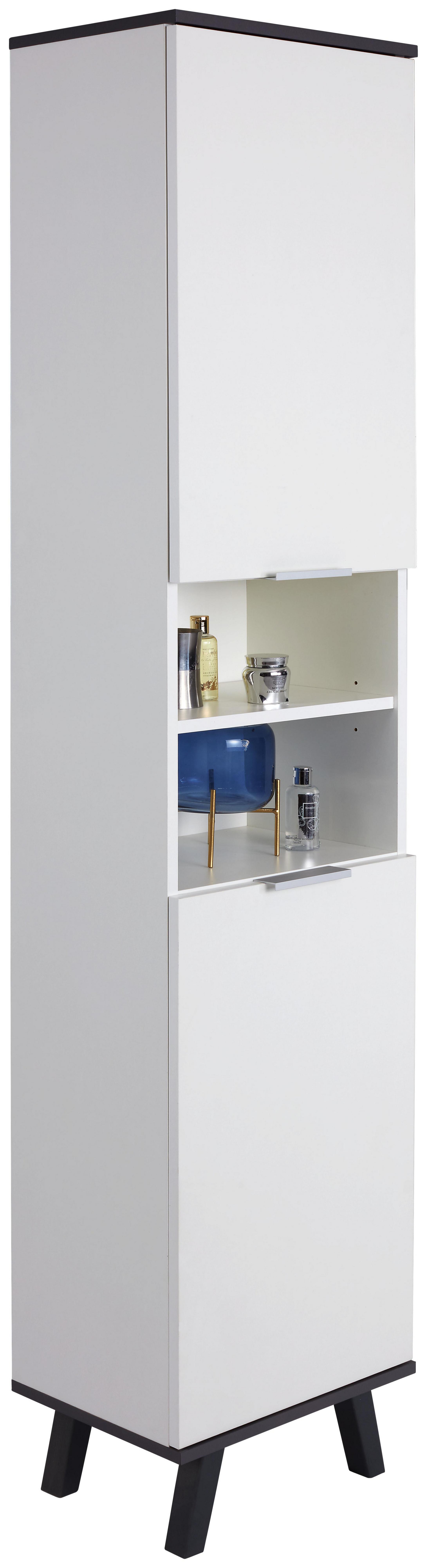 Hochschrank 40 cm Weiß/beton Dekor - Weiß/Grau, MODERN, Holzwerkstoff (40/195/30cm)