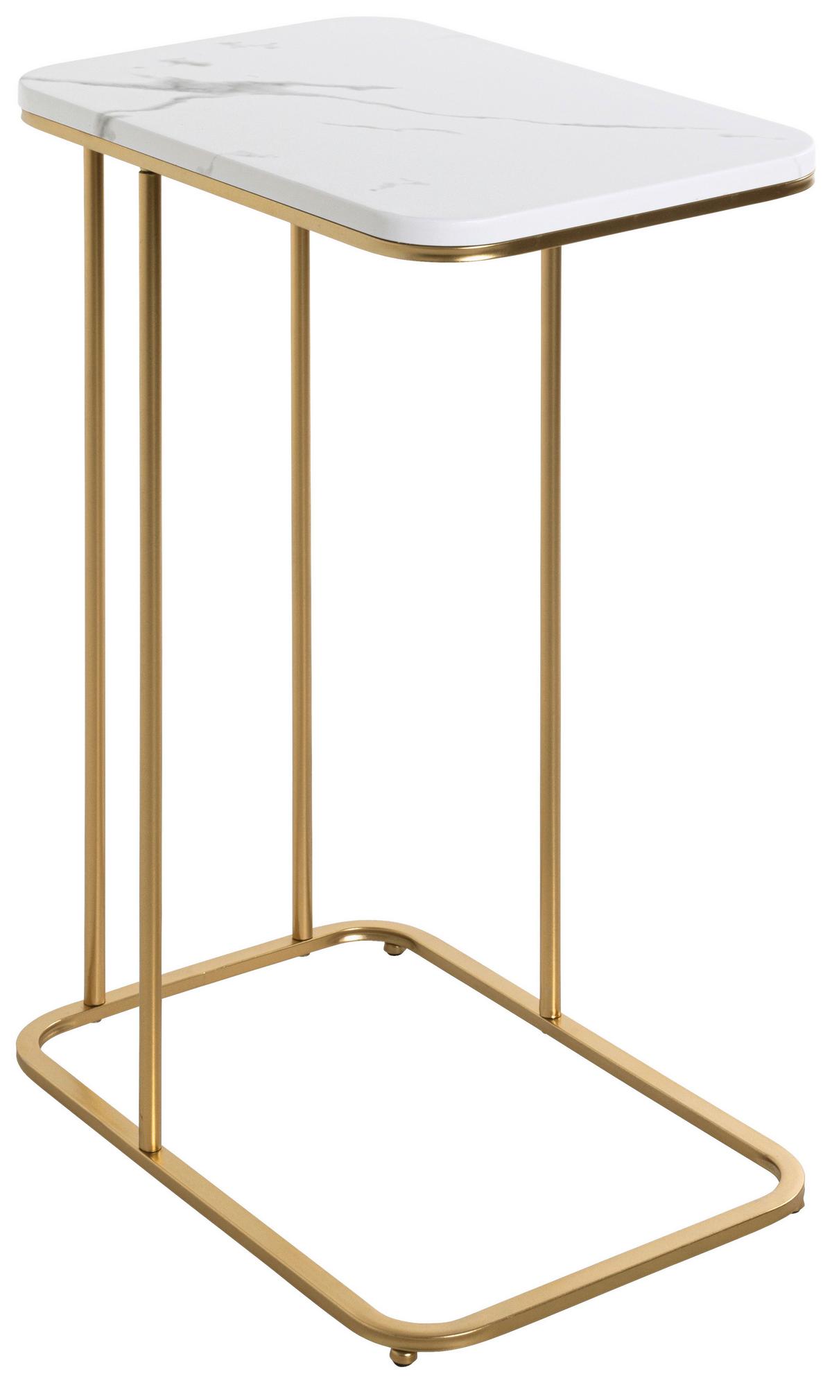 PRÍRUČNÝ STOLÍK ALBUFEIRA - zlatá/biela, Trend, kov/kompozitné drevo (45/67/30cm)