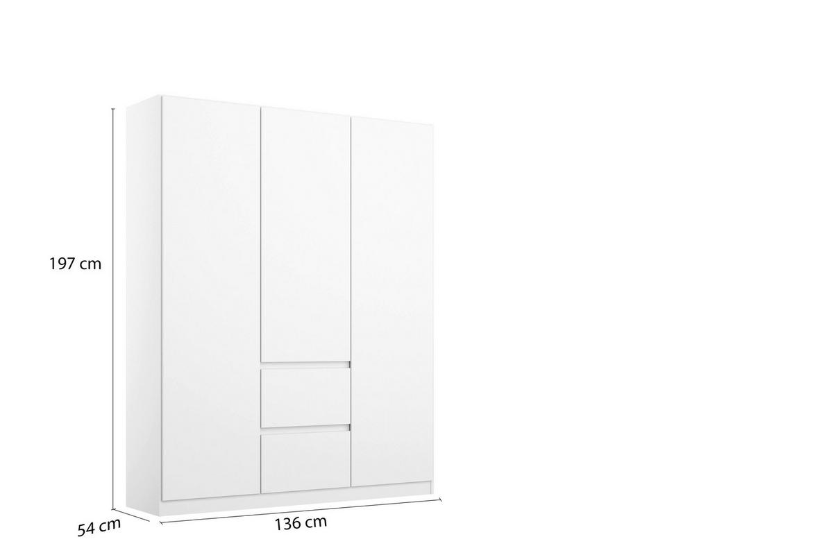 Nidda B: 136 cm Weiß Nidda - Weiß, Basics, Holzwerkstoff (136/197/54cm) - Rauch Möbel