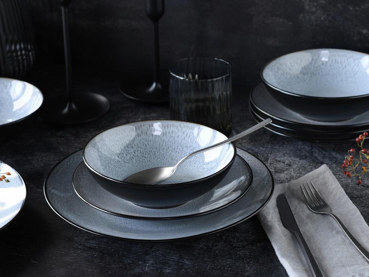 Tafelservice Malmö Schwarz/Grauweiß 18--Teilig - Grauweiß/Schwarz, Basics, Keramik - Creatable