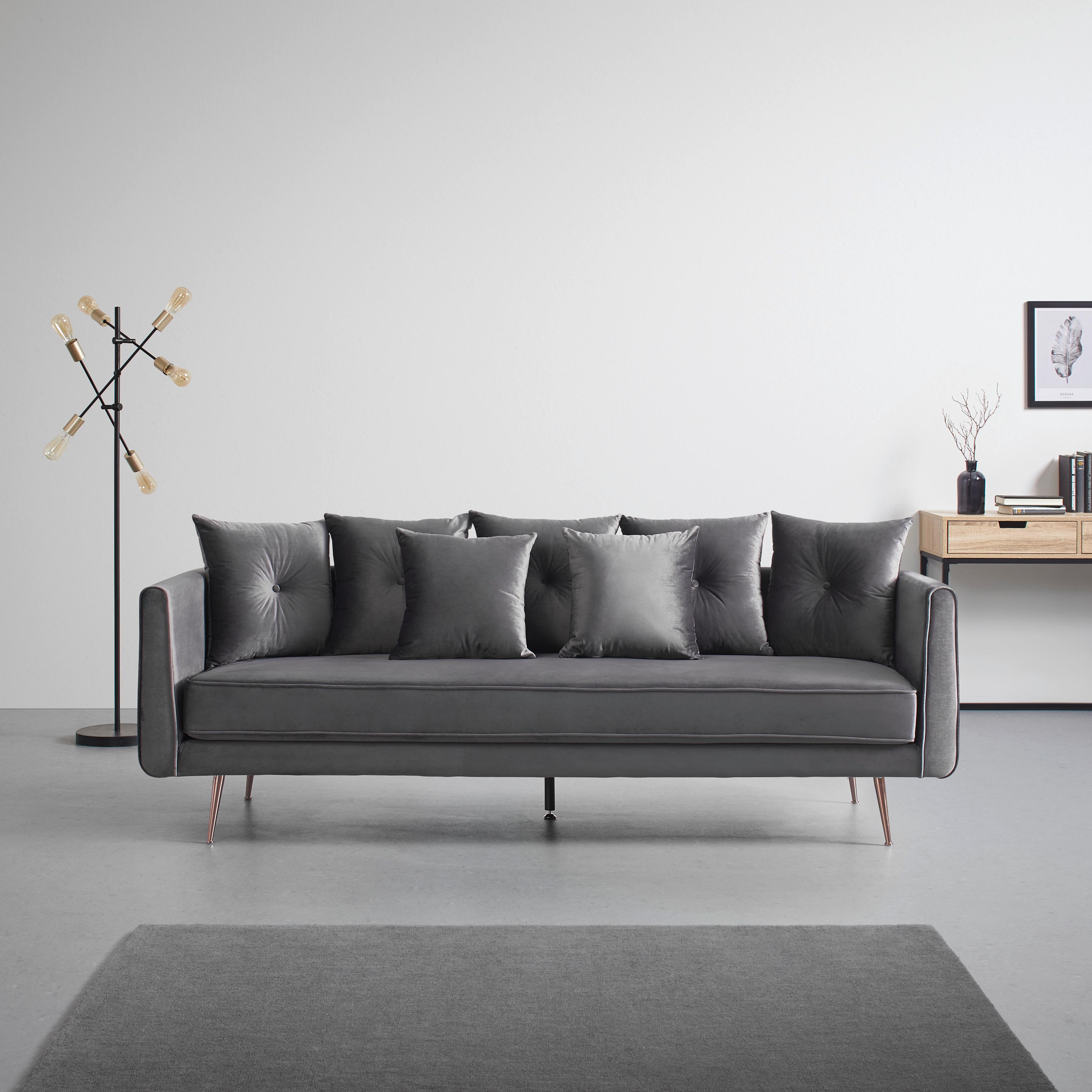 Elegantná Pohovka Luis Sivá - sivá/ružové zlato, Moderný, kov/drevo (225/87/87cm) - Bessagi Home