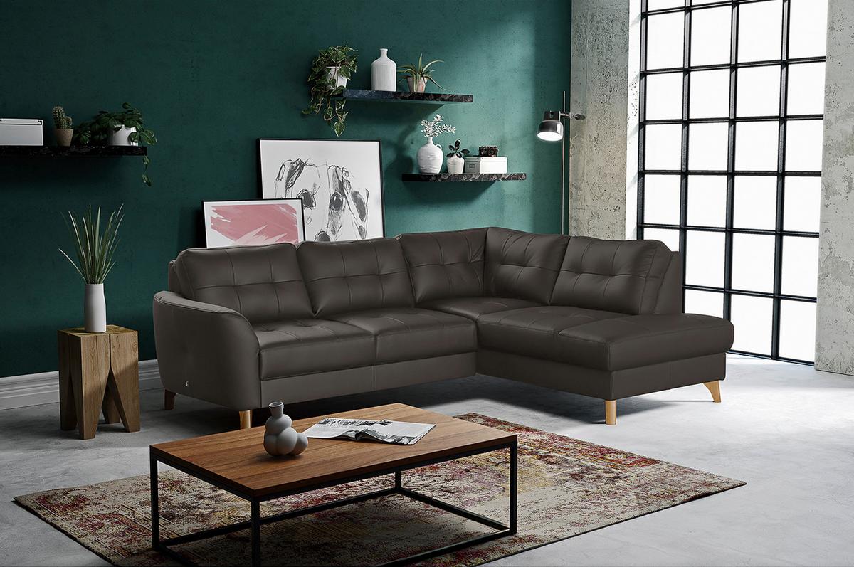 Ecksofa Nordic Dunkelbraun S: 236x190 cm - Dunkelbraun/Buchefarben, Design, Leder/Textil (236/190cm) - Livetastic