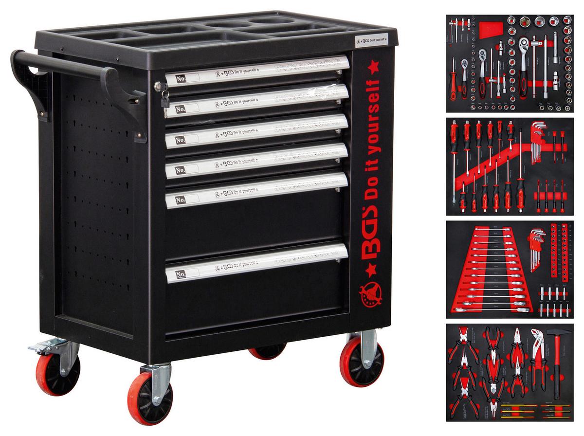 Werkstattwagen Schwarz/Rot B: 76 cm - Rot/Schwarz, Basics (76/89,5/46cm)
