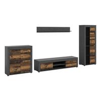 Wohnwand Jam Old Wood Dekor 4-teilig B: ca. 330 cm - Schwarz/Naturfarben, Design, Glas/Holzwerkstoff (330/159/35cm) - MID.YOU