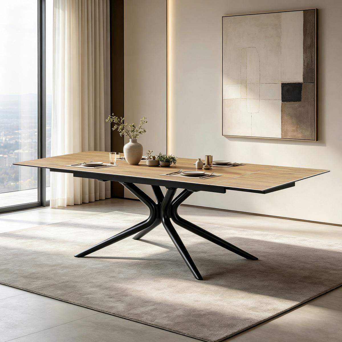 Esstisch Liana Teakfarben/Schwarz L:160-240cm - Schwarz/Teakfarben, MODERN, Glas/Keramik (160-240/90/76cm) - P & B