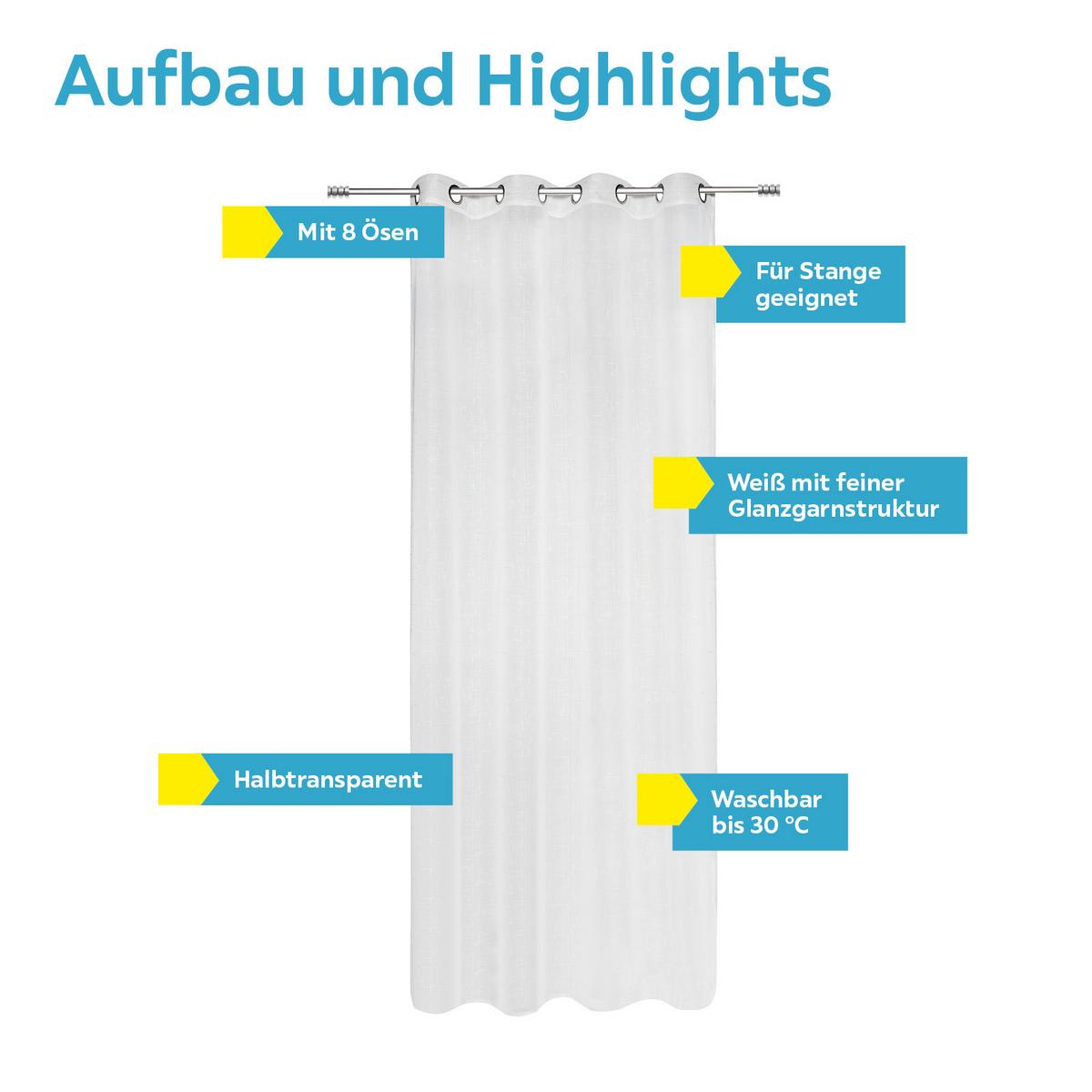 Vorhang Mit Ösen Malina 140x245 cm Grau/Weiß - Weiß, MODERN, Textil (140/245cm) - Luca Bessoni