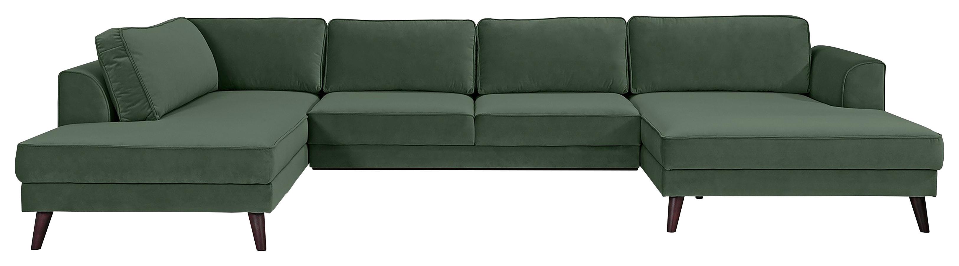 Wohnlandschaft Lumber Jack Dunkelgrün Velours - Wengefarben/Dunkelgrün, MODERN, Textil (201/348/169cm) - Trendmanufaktur