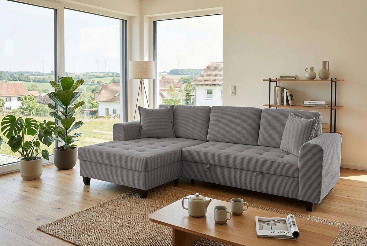 Ecksofa Moritz Grau S: ca. 155x265 cm - Grau, Trend, Textil (155/265cm)