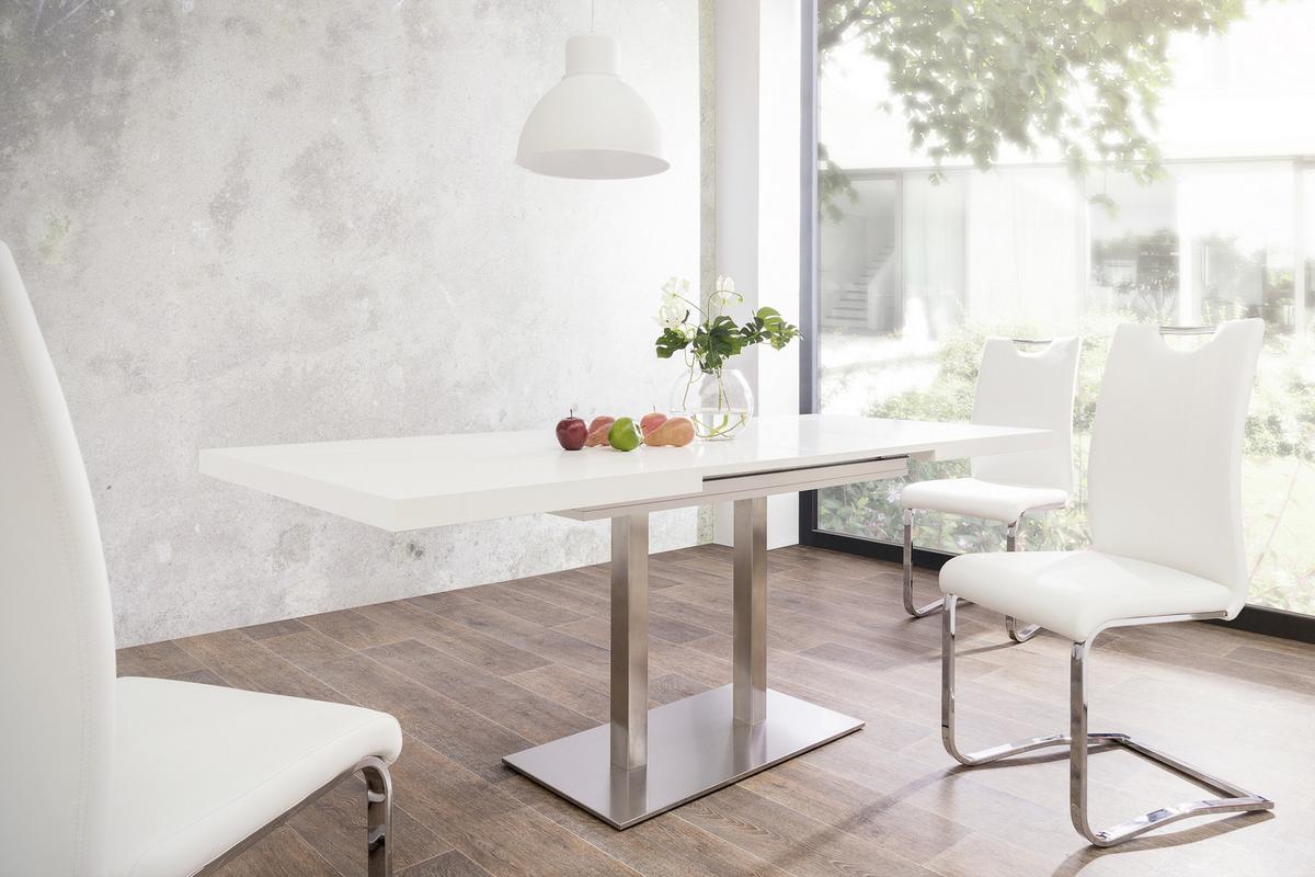 Esstisch Ausziehbar Quadrato Lxb: 120x80 Cm Weiß - Edelstahlfarben/Weiß, KONVENTIONELL, Holzwerkstoff/Metall (120/80/74cm) - MID.YOU