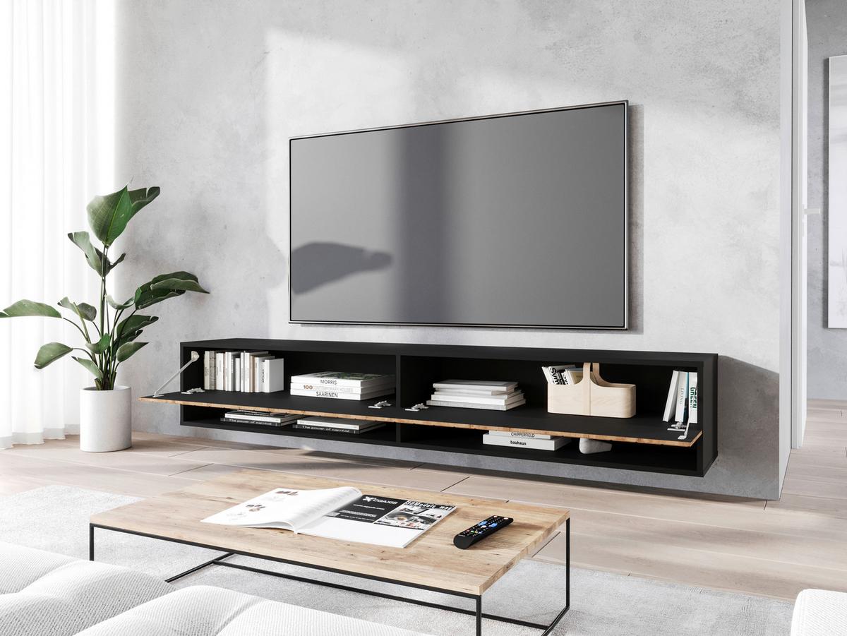 TV díl vč. LED osvětlení - šedá/černá, Basics, kompozitní dřevo/plast (180/30/31cm) - P & B