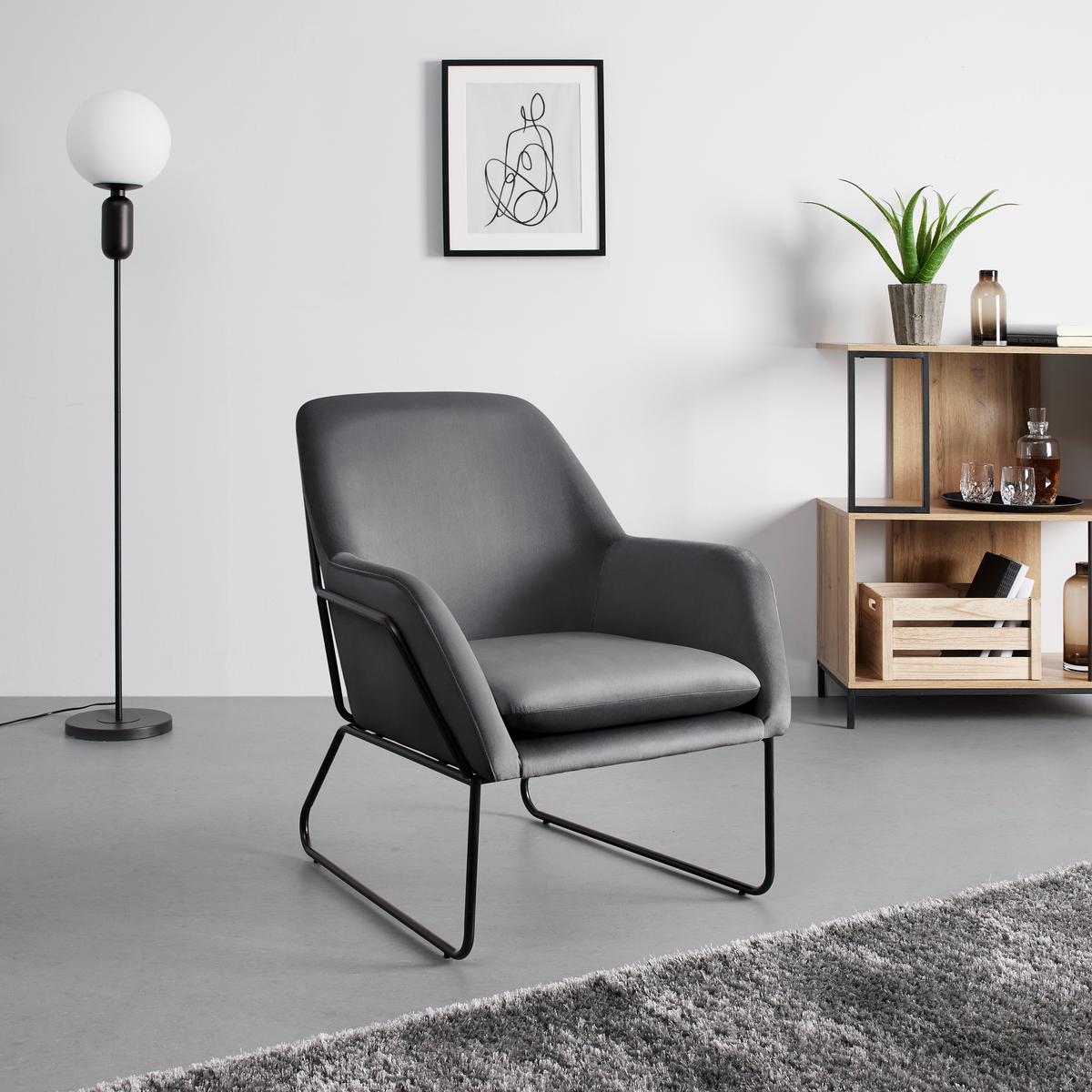 Křeslo KEZIA tmavě šedá - černá/tmavě šedá, Moderní, kov/textil (71/84/79cm) - Bessagi Home