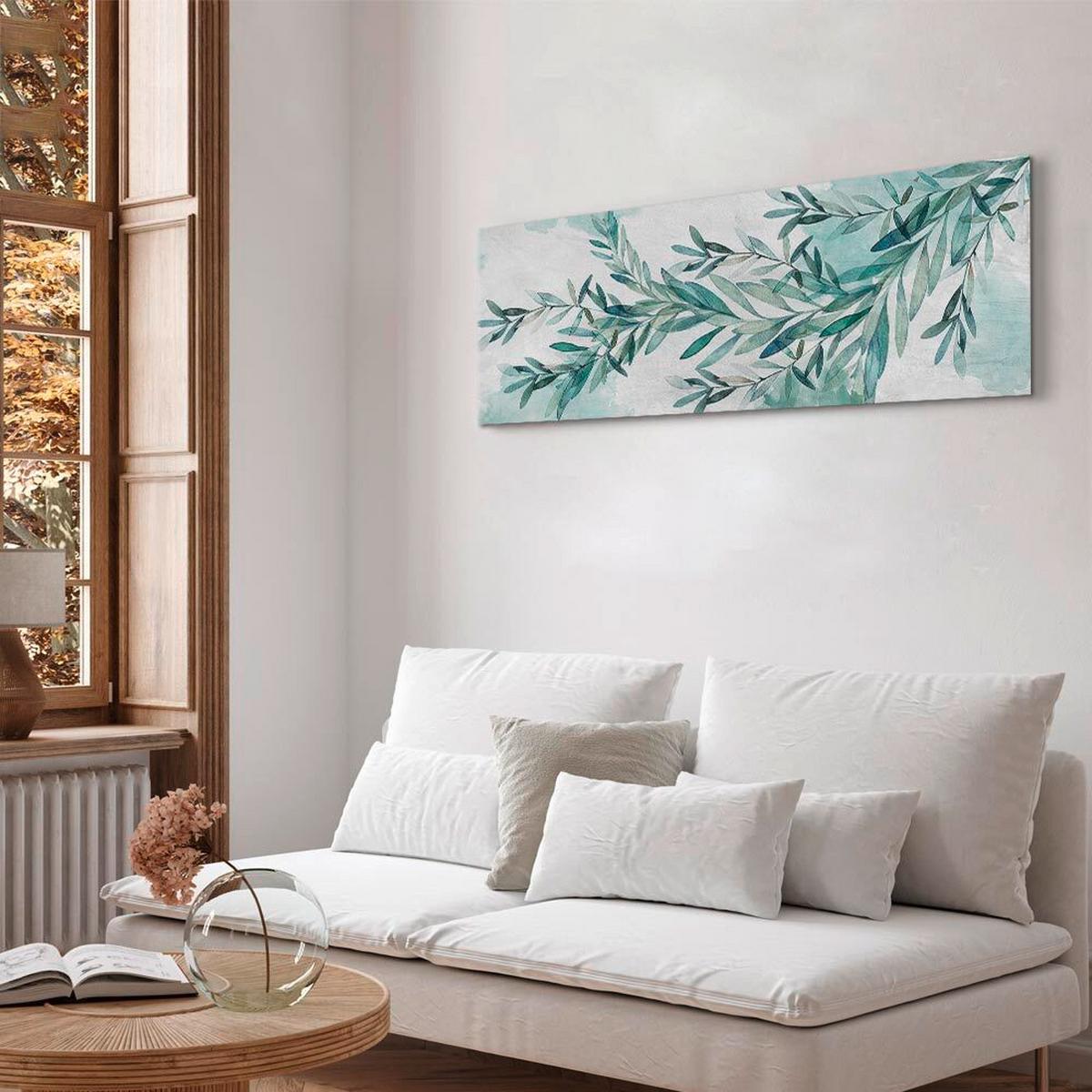 Leinwandbild Mint Calm Weiß Mintgrün B: 120 cm - Weiß/Mintgrün, Basics, Holz/Textil (120/40/1.2cm) - artgeist