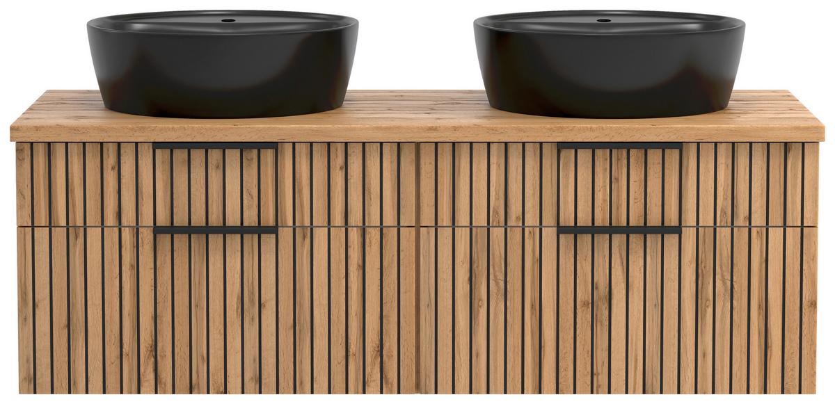 Waschbecken Mit Unterschrank Chester B: 120 Cm - Eiche Wotan/Schwarz, MODERN, Holzwerkstoff/Stein (120cm) - Held