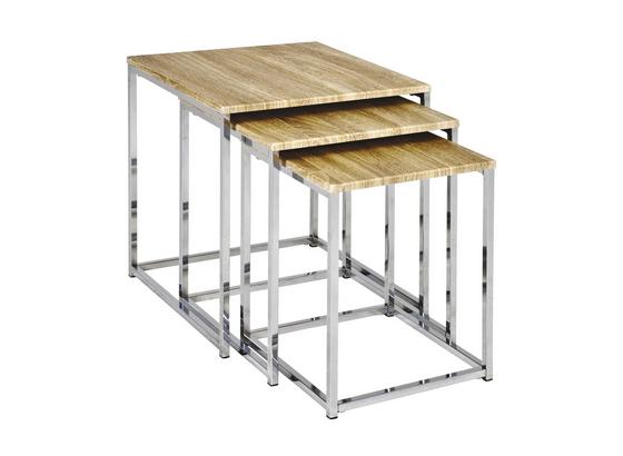 Couchtisch 3er-Set Three Eiche Dekor - Chromfarben/Eichefarben, Basics, Holzwerkstoff/Metall (39/42/39cm) Couchtisch 3er-Set Three Eiche Dekor - Chromfarben/Eichefarben, Basics, Holzwerkstoff/Metall (39/42/39cm)