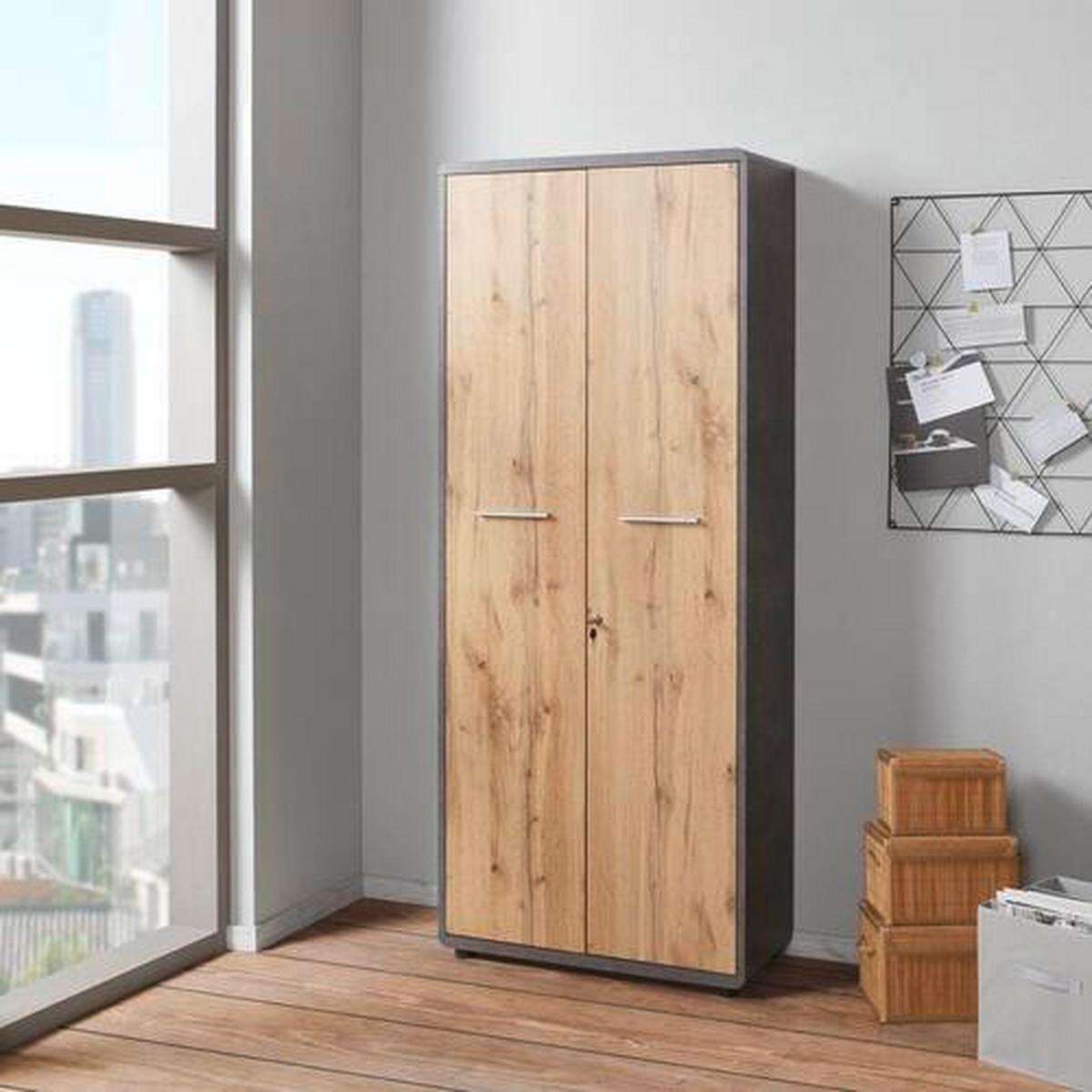 Aktenschrank Versperrbar Fontana Eiche, B 75 Cm - Eichefarben/Dunkelgrau, MODERN, Holzwerkstoff (75/184,7/35cm)