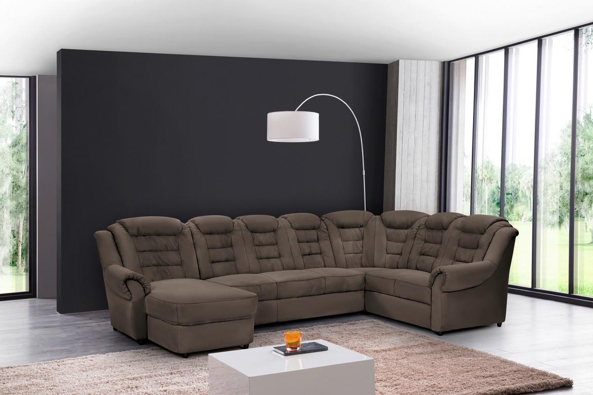 Wohnlandschaft Boston Braun Lederlook - Schwarz/Braun, KONVENTIONELL, Textil (165/333/216cm) - Livetastic