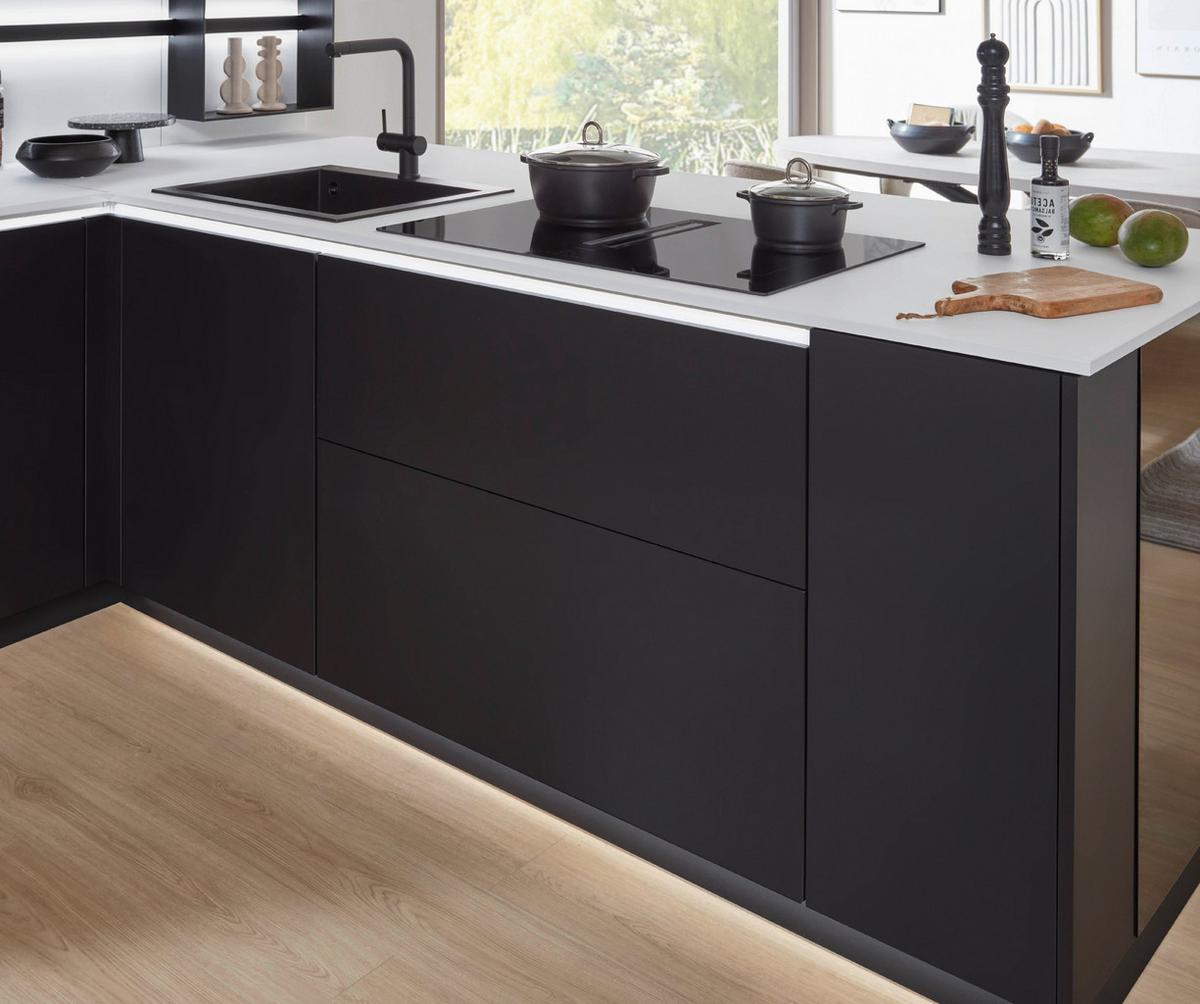 Eckküche Eastbourne - Schieferfarben/Graphitfarben, MODERN, Holzwerkstoff (303,2/264,5cm) - Vertico