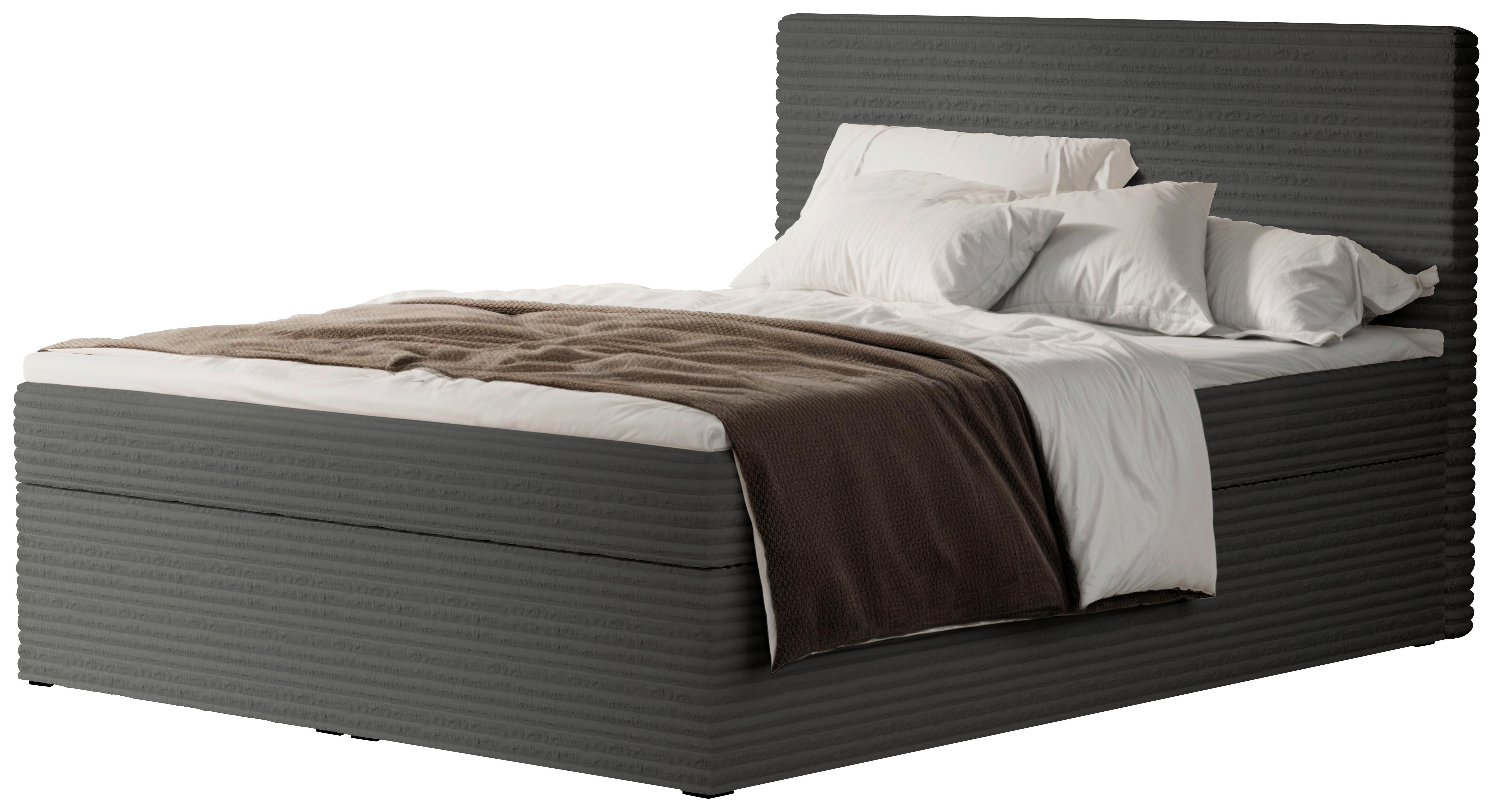 Boxbett Cordoba Dunkelgrau, Lf: 140x200 Cm - Dunkelgrau/Schwarz, Basics, Holz/Textil (140/200cm) - Livetastic
