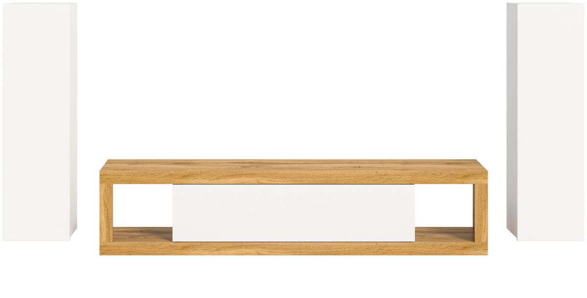Wohnwand Tango Weiß/eiche Dekor B:270cm - Eiche Wotan/Schwarz, Design, Holzwerkstoff (270/135/30cm) - MID.YOU
