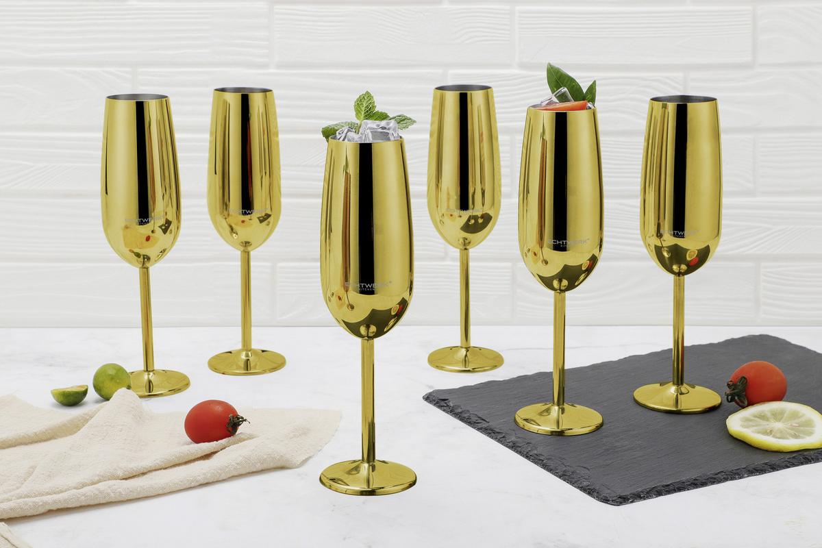 Sektglas 6er-set Je Ca. 250 Ml - Goldfarben, Trend, Metall (22,5cm) - Echtwerk