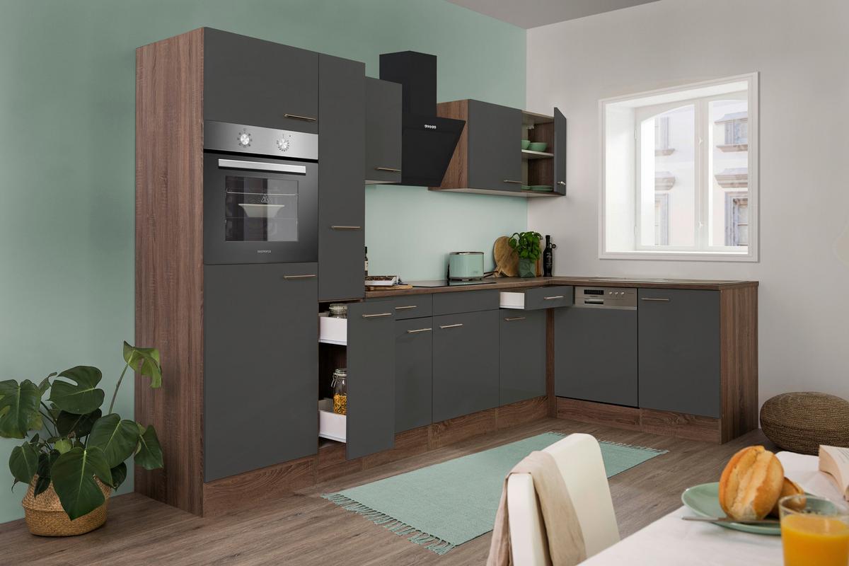 Eckküche Oliver L-Küchenblock 310 Cm - Eichefarben/Grau, Basics, Holzwerkstoff (310/172cm) - Respekta