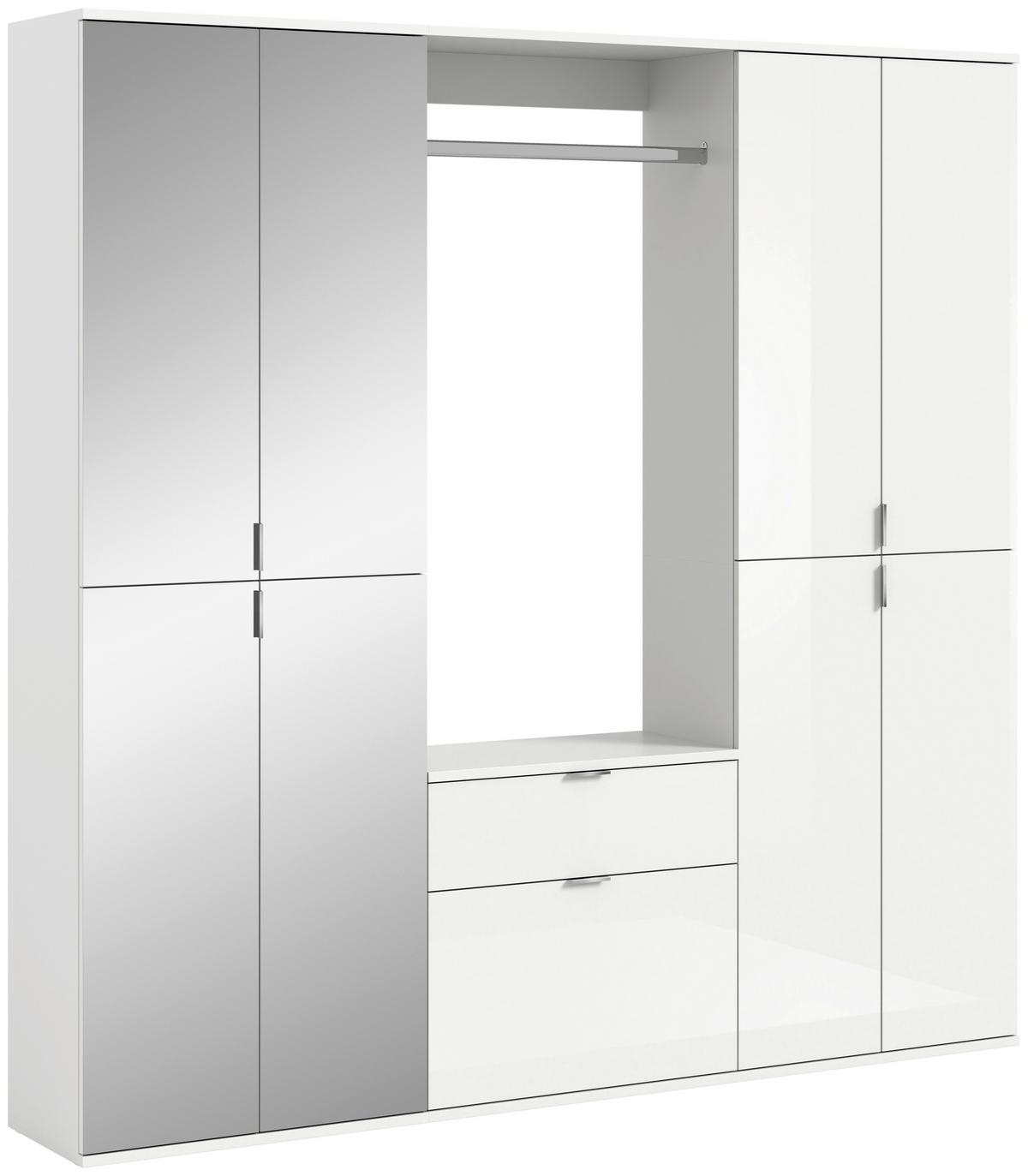Garderobe Projekt X 3-teilig Weiß B: 183 Cm - Weiß Hochglanz, MODERN, Glas/Holzwerkstoff (183/193/34cm) - MID.YOU