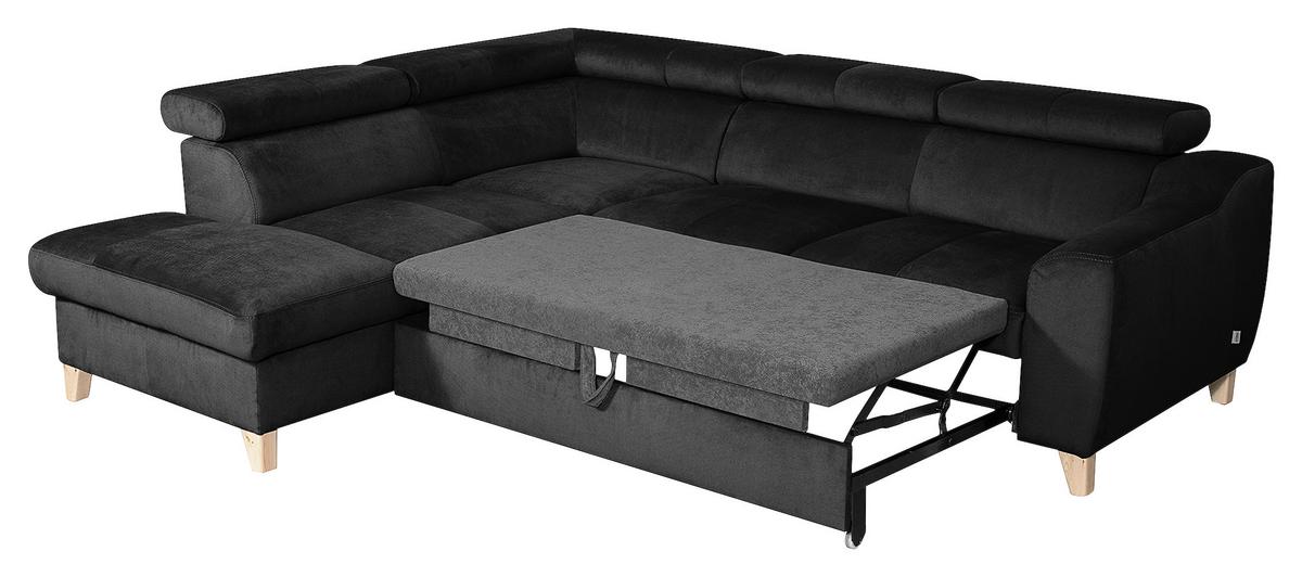 Ecksofa Aspen mit Bettkasten Webstoff Schwarz 208x245 cm - Buchefarben/Schwarz, Design, Textil (208/245cm) - Livetastic