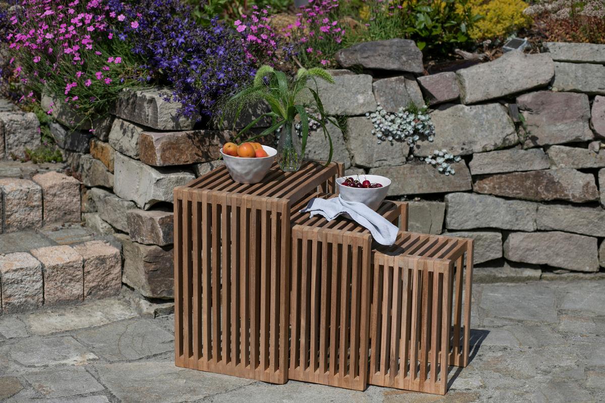 Gartenbeistelltisch Woodie aus Teakholz 3-tlg. - Teakfarben, Basics, Holz - Gardenson