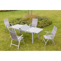 Gartentisch ausziehbar Metall/ Glas L: 120-180 cm - Silberfarben, KONVENTIONELL, Glas/Metall (120/90/75cm) - Gardenson
