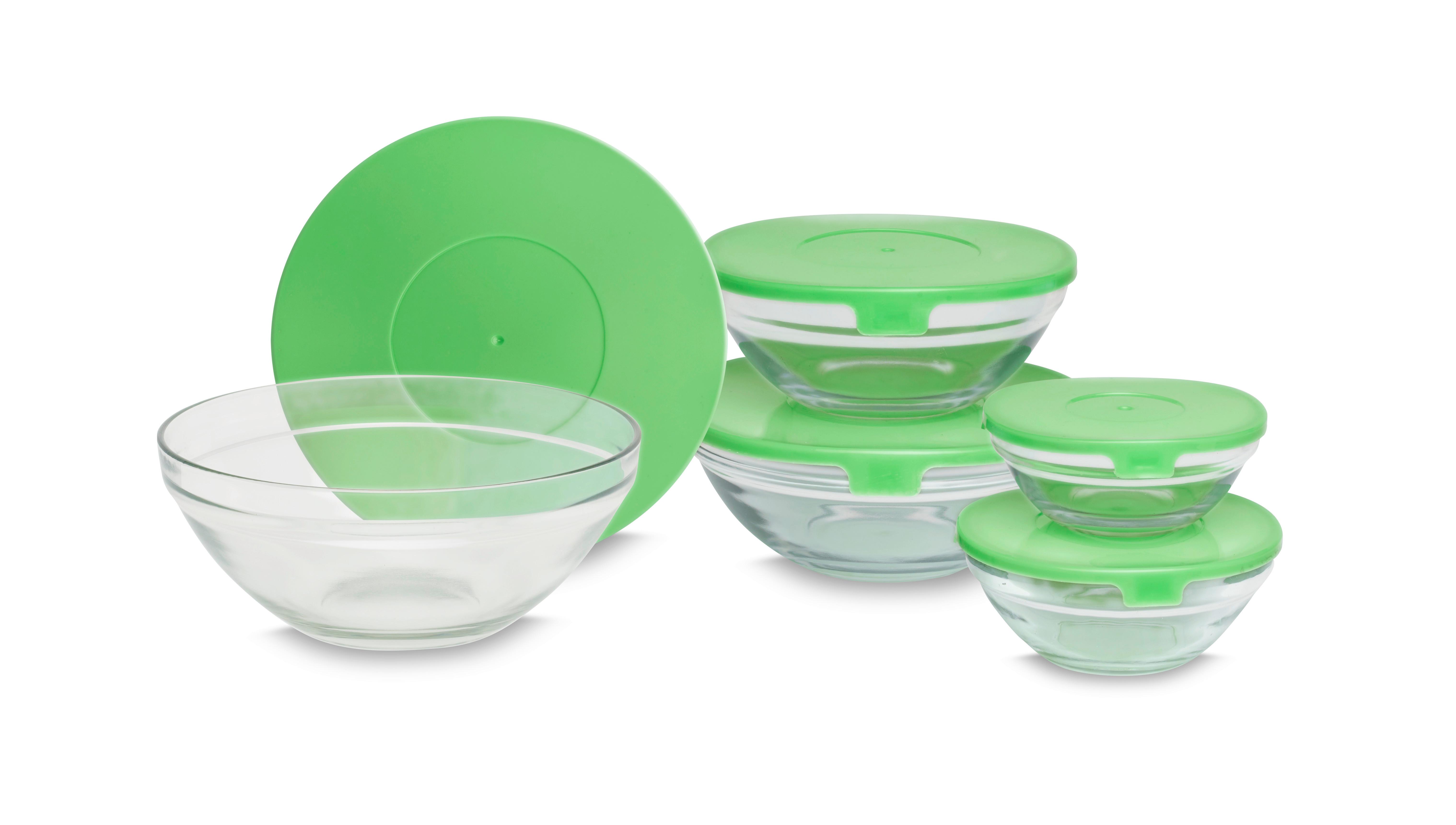Glasschüssel-Set Klar/Grün Theodora 5--teilig., Ø ca. 9-17 cm - Klar/Grün, KONVENTIONELL, Glas/Kunststoff - Luca Bessoni
