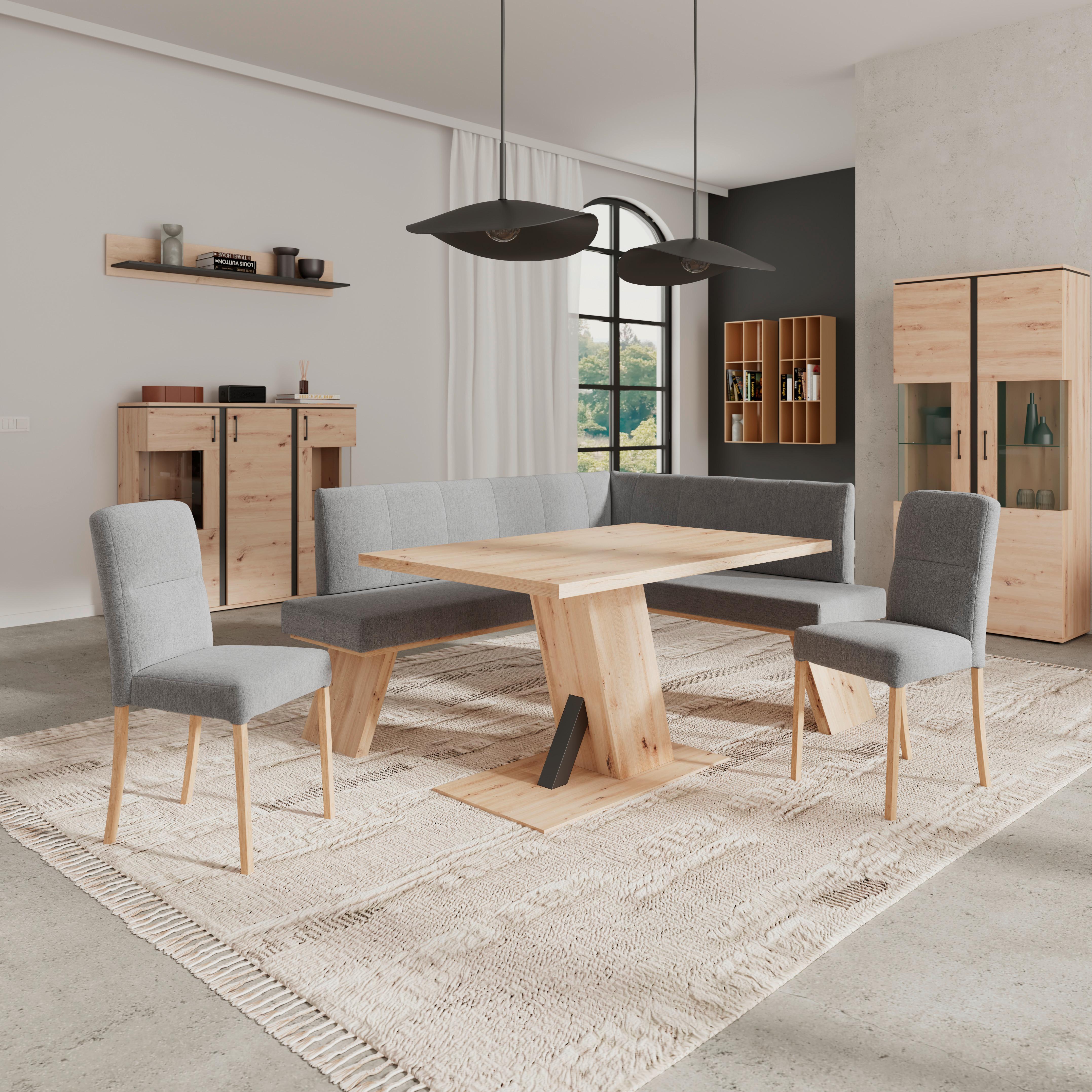 Eckbank Emma Ii - Eichefarben/Hellgrau, KONVENTIONELL, Holzwerkstoff/Textil (185/150cm)