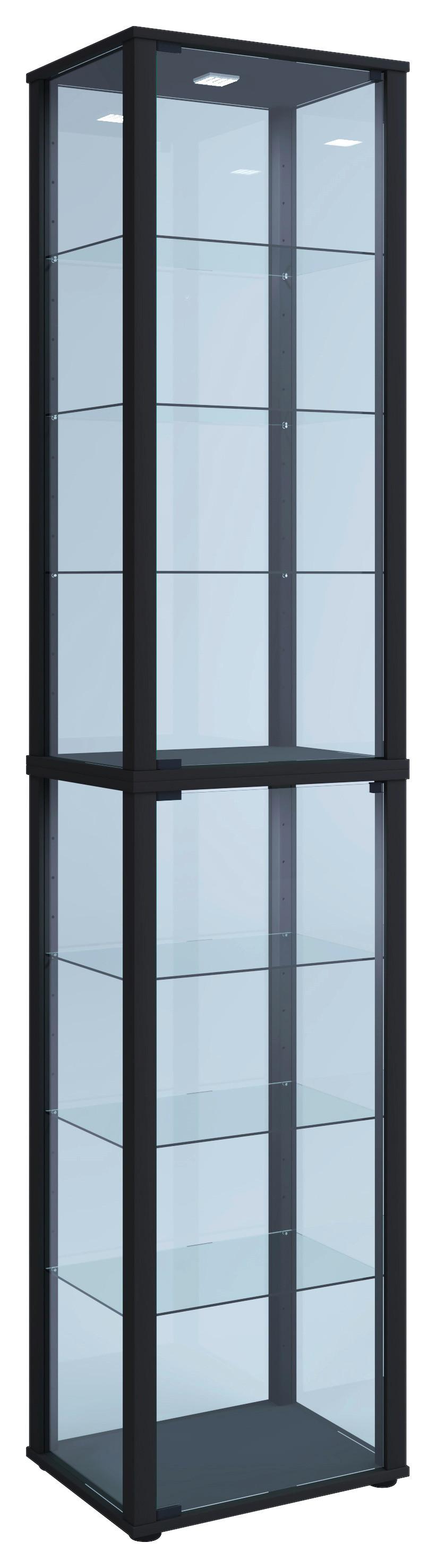 Vitrine Kavisa Schwarz B: 50 cm mit 6 Einlegeböden - Schwarz, MODERN, Glas/Holzwerkstoff (50/227/38cm) - MID.YOU