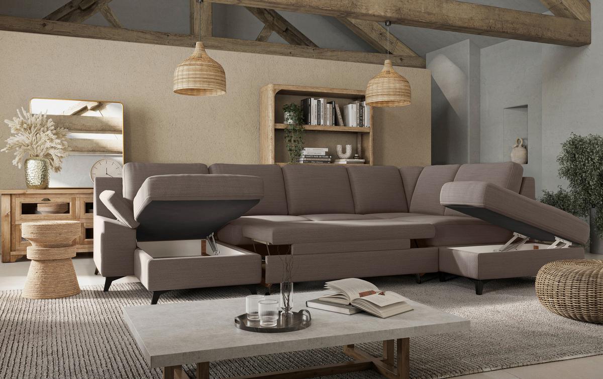 Wohnlandschaft Boom, Dunkelgrau 156x309x204 - Taupe/Schwarz, KONVENTIONELL, Textil (156/309/204cm) - Cotta