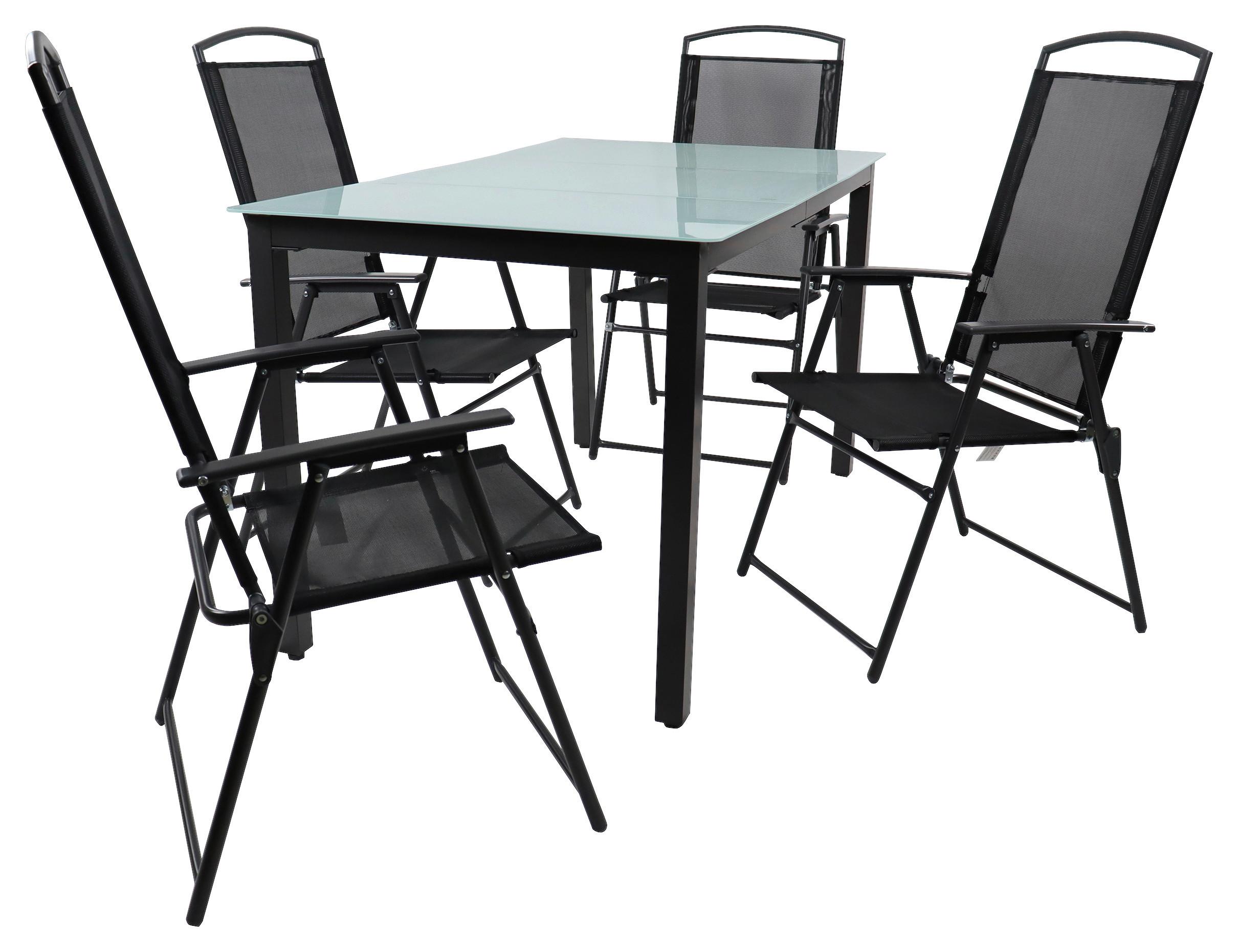 Gartenmöbel Set 5-tlg Aus Metall/textil/glas - Anthrazit/Schwarz, Basics, Glas/Textil - Gardenson