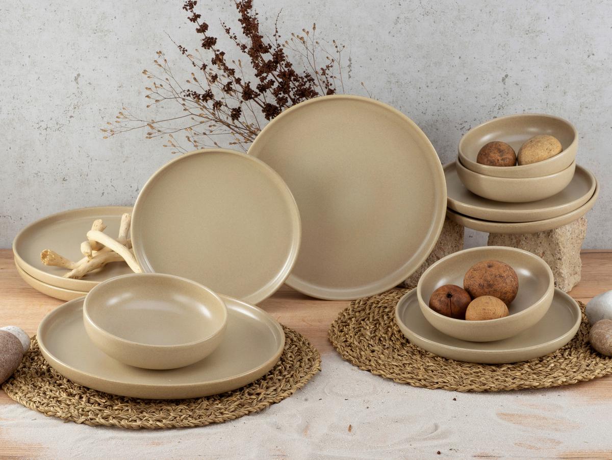 Tafelservice Uno Keramik 4Personen Geschirr Set Sand - Sandfarben, Trend, Keramik (43/40/37cm) - Creatable