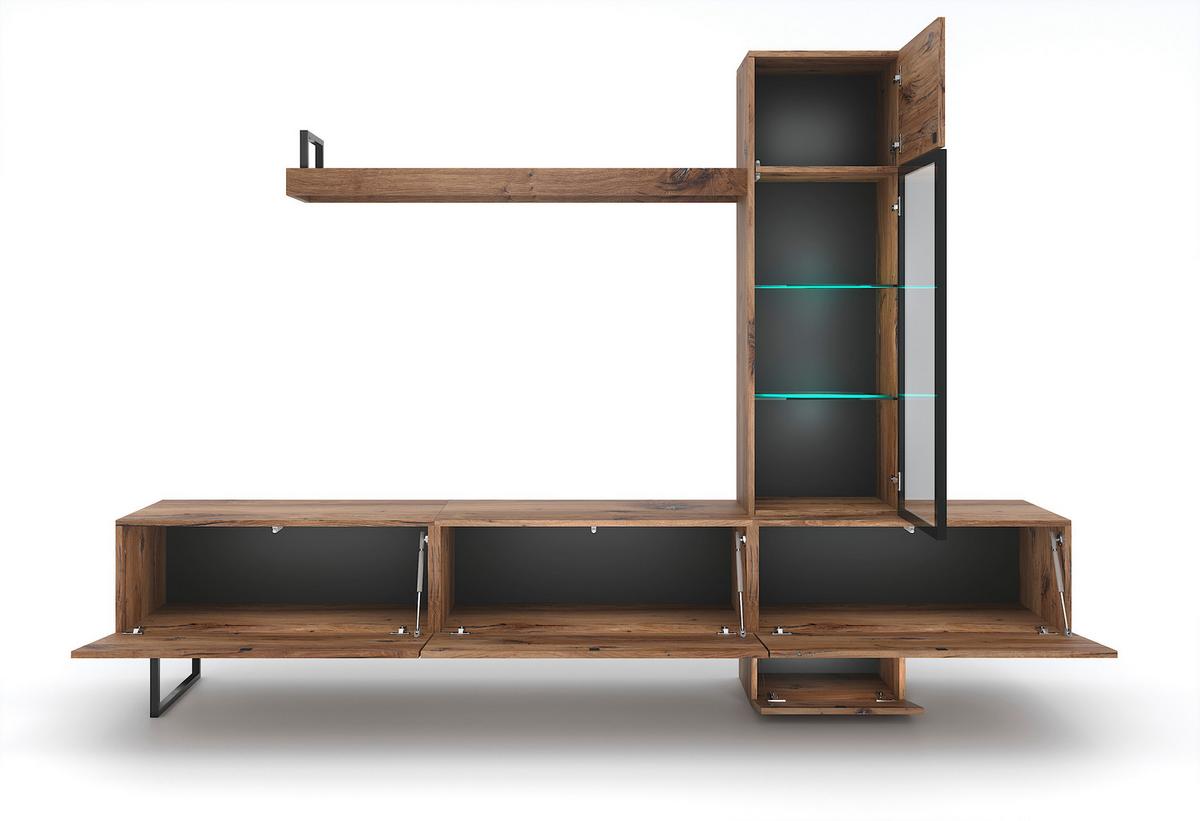 Obývací stěna MESSINA - barvy dubu/černá, Design, kov/kompozitní dřevo (240/170/45cm) - MID.YOU