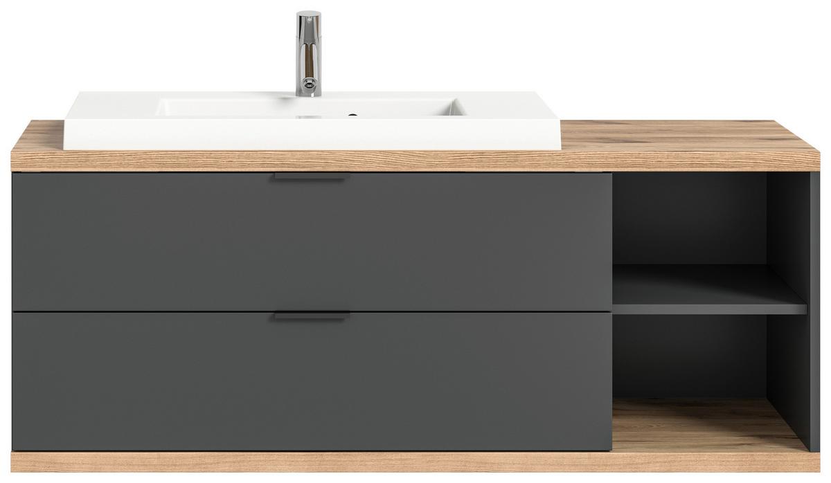 Waschtischkombi Nuaro Eiche Dekor/anthrazit B: 130cm - Eichefarben/Anthrazit, Basics, Holzwerkstoff/Stein (130/50/48cm) - MID.YOU
