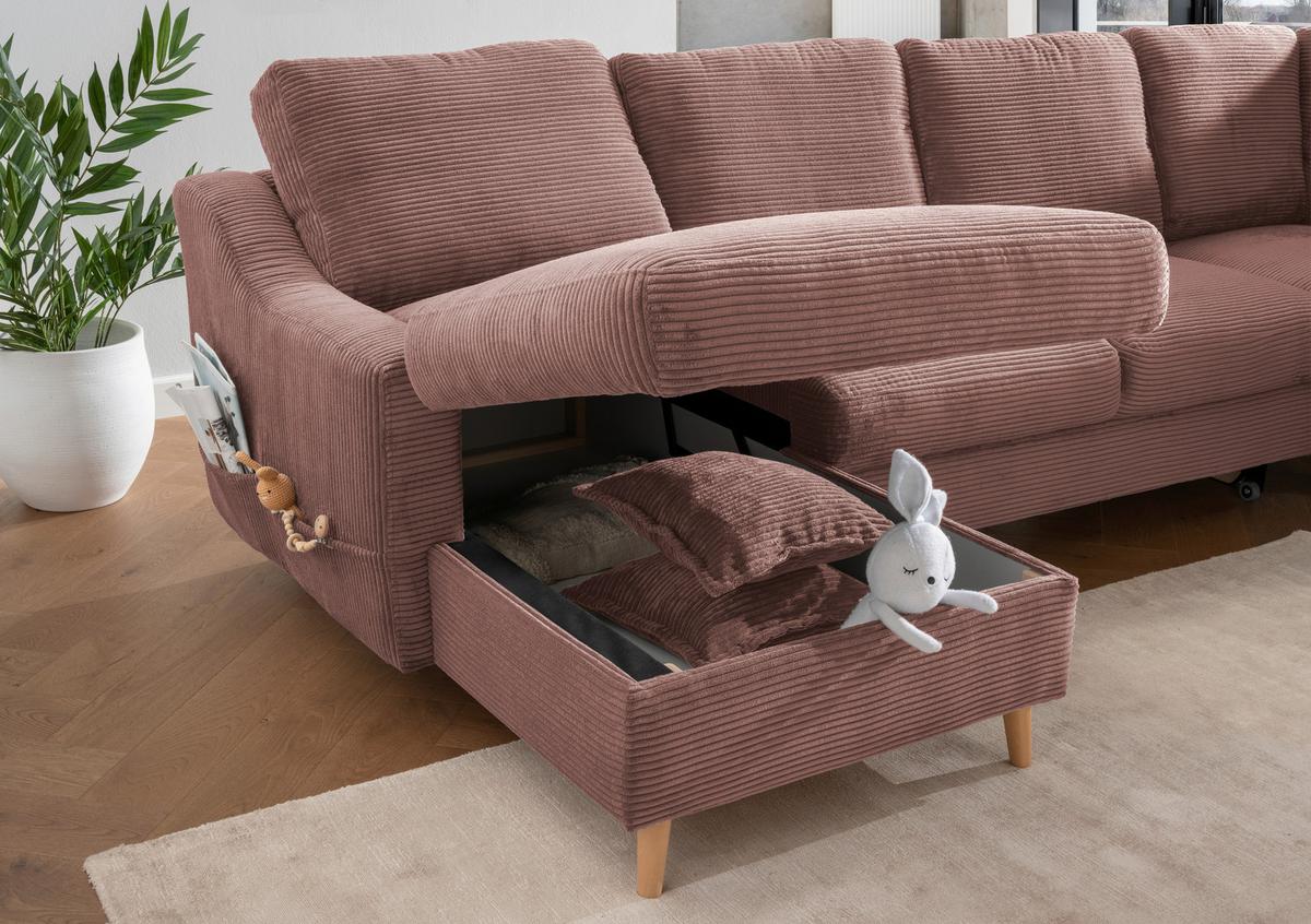 Wohnlandschaft Valentina - Rosa/Naturfarben, KONVENTIONELL, Textil (150/301/200cm) - P & B