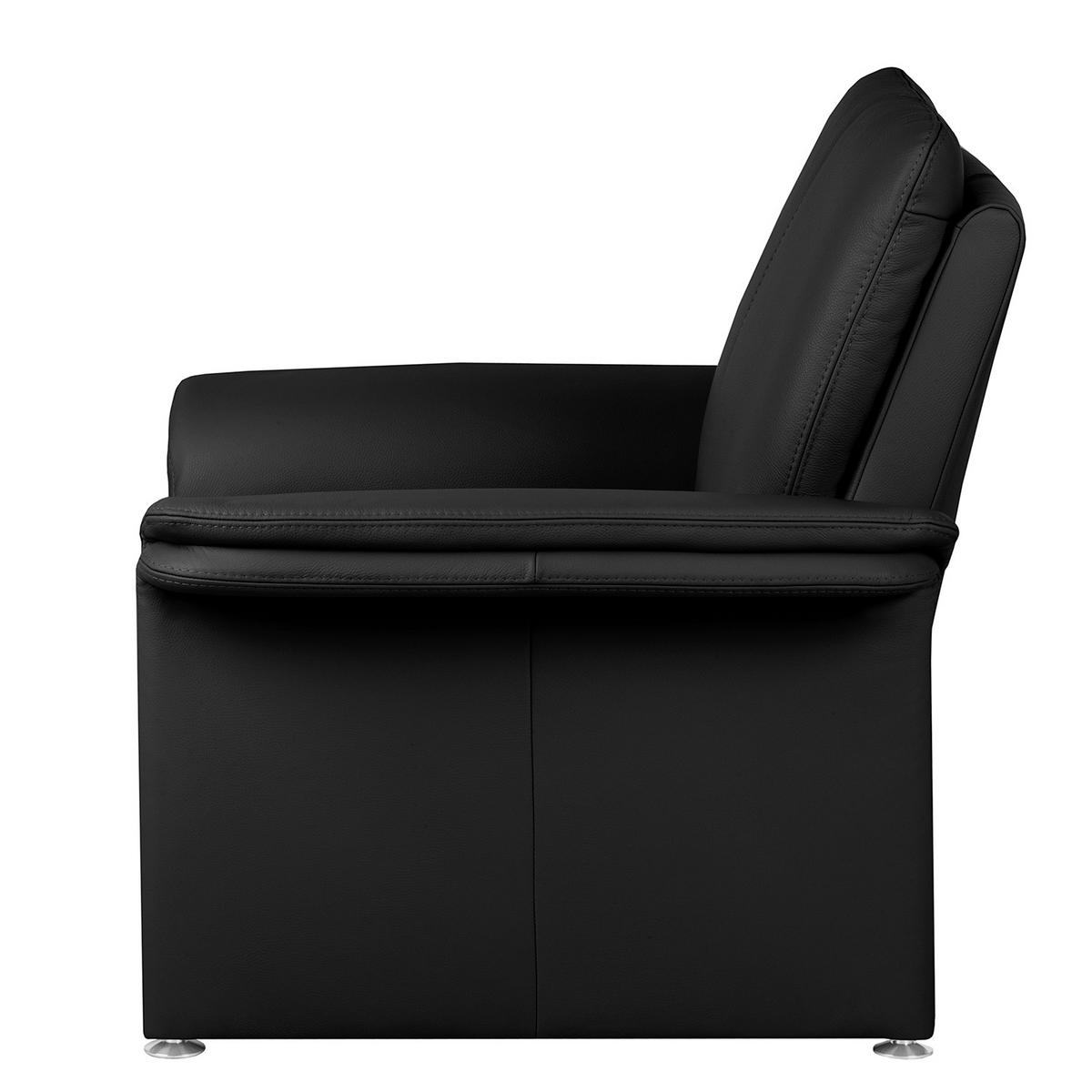 Sessel Comodo Echtleder Schwarz B: 93 cm - Silberfarben/Schwarz, Design, Leder (93/90/88cm) - Livetastic