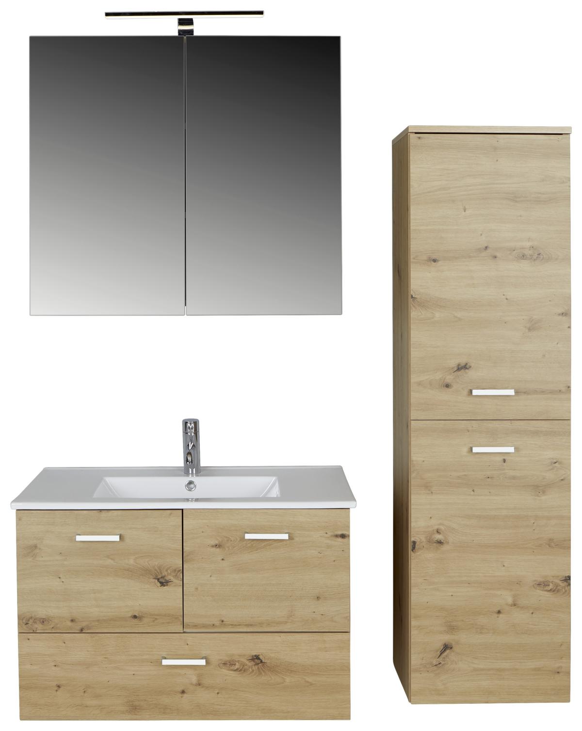 KOUPELNA BERGAMO CZ/SK - bílá/barvy dubu, Konvenční, kompozitní dřevo/keramika (80/200/46cm)