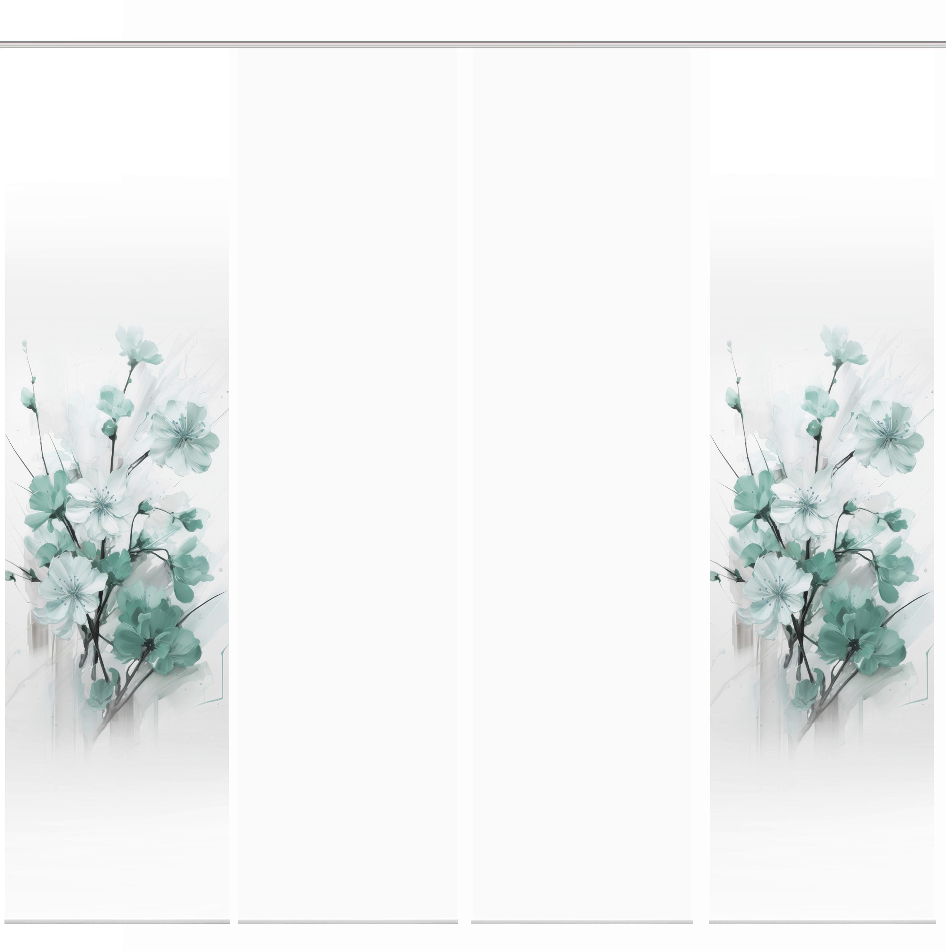 Flächenvorhang Lotus 4er Set - Weiß/Mintgrün, Natur, Textil (60/245cm)