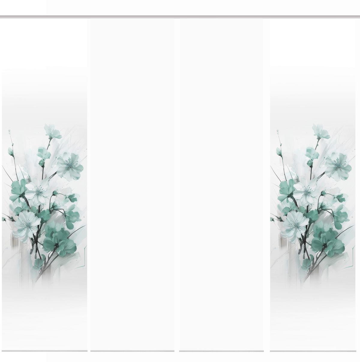 Flächenvorhang Lotus 4er Set - Weiß/Mintgrün, Natur, Textil (60/245cm)