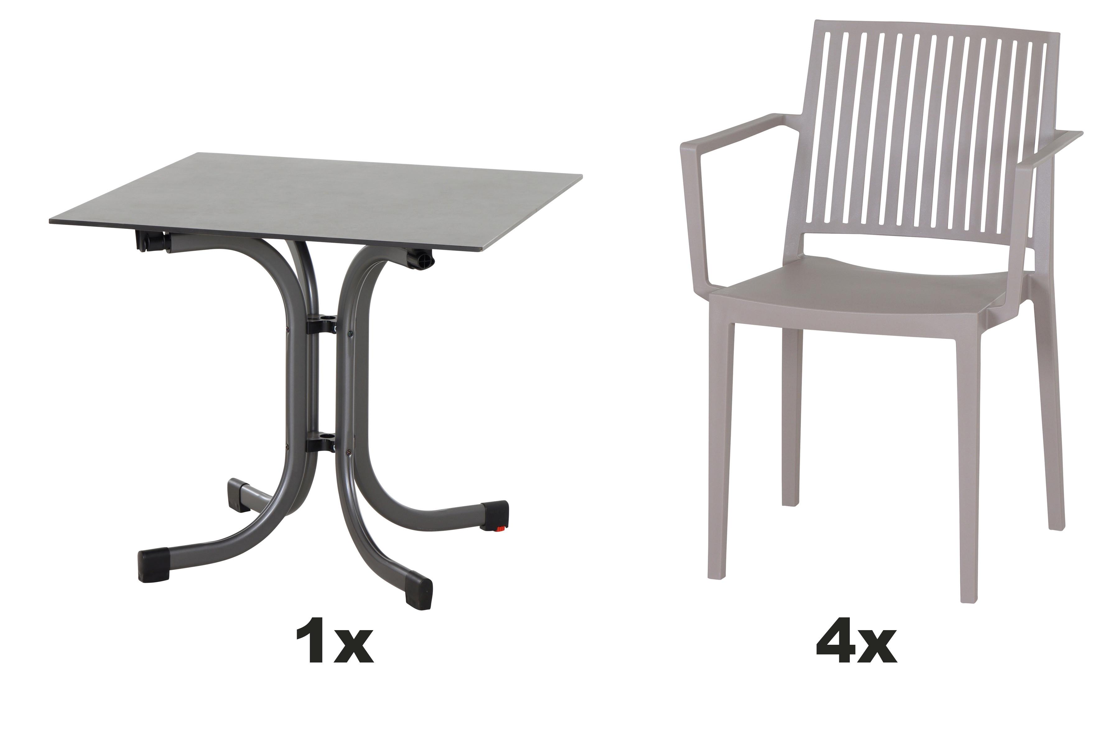 Gartengarnitur T20190 - Taupe/Anthrazit, Basics, Holzwerkstoff/Kunststoff (80/80/80cm) - Siena Garden